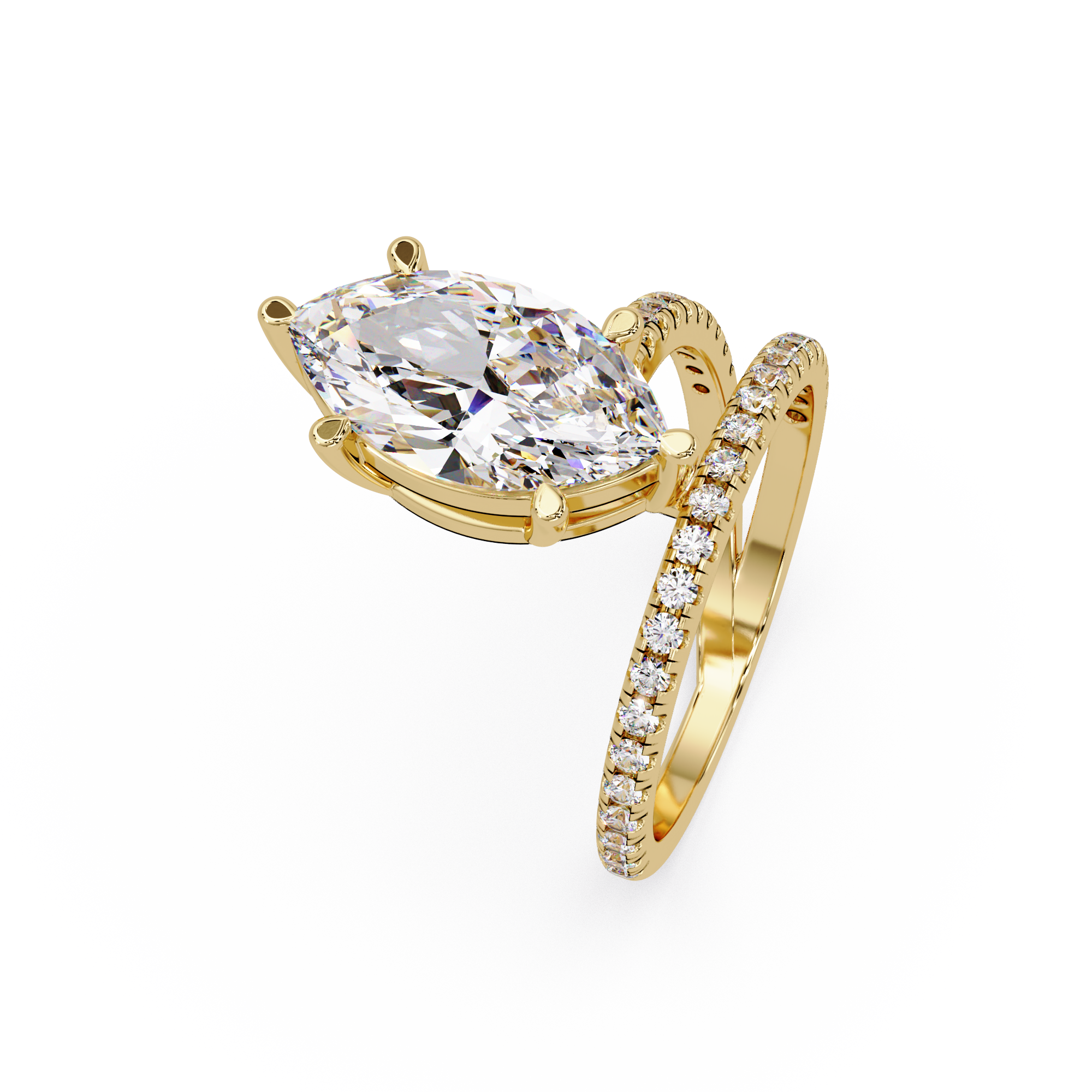 Marquise & Round Cut Diamond Bypass Engagement Ring