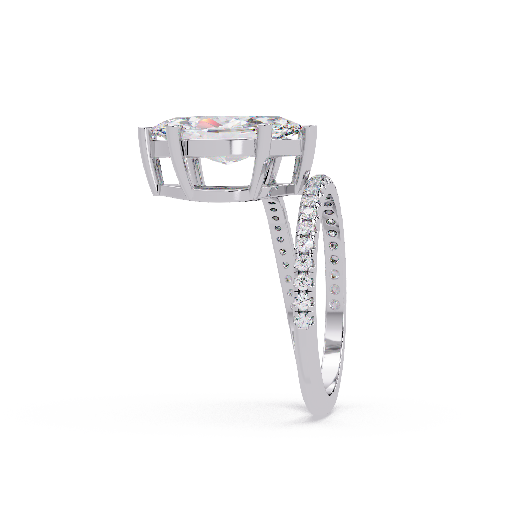 Marquise & Round Cut Diamond Bypass Engagement Ring