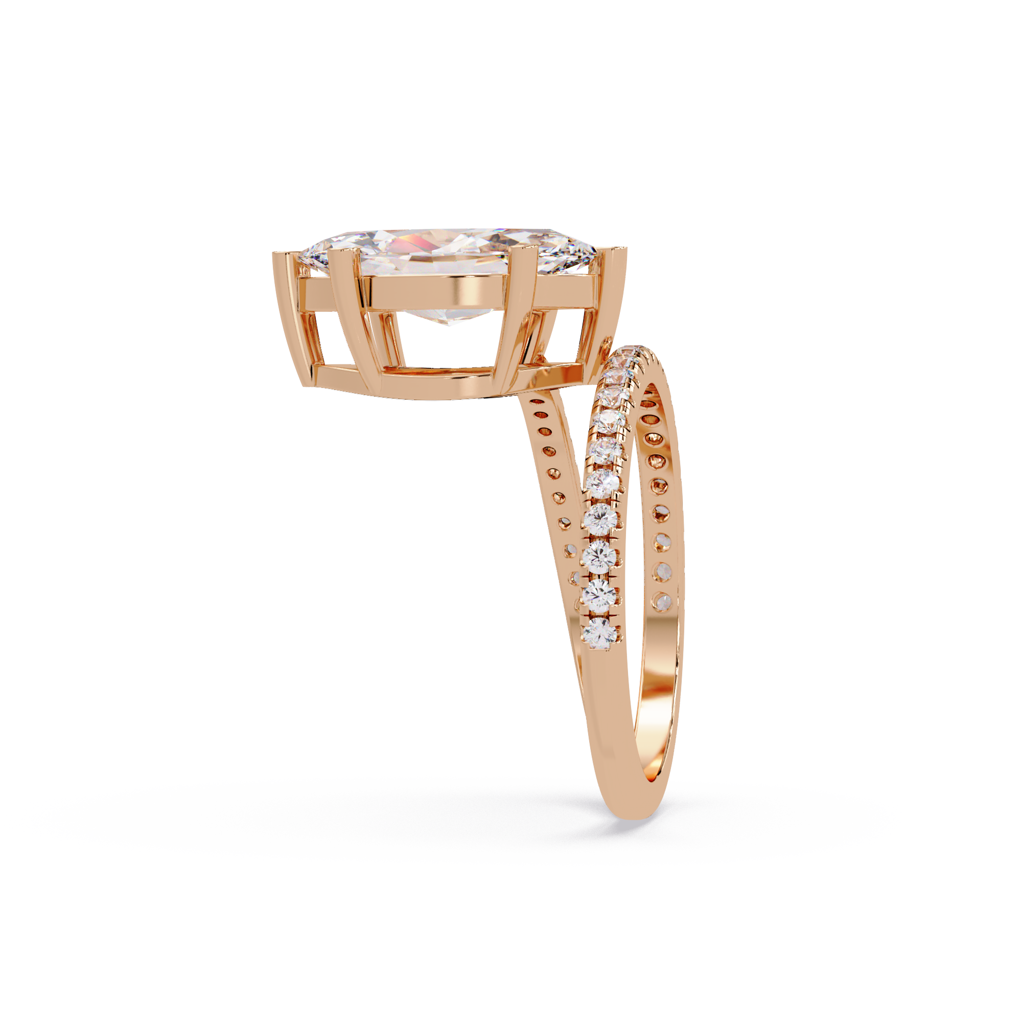 Marquise & Round Cut Diamond Bypass Engagement Ring