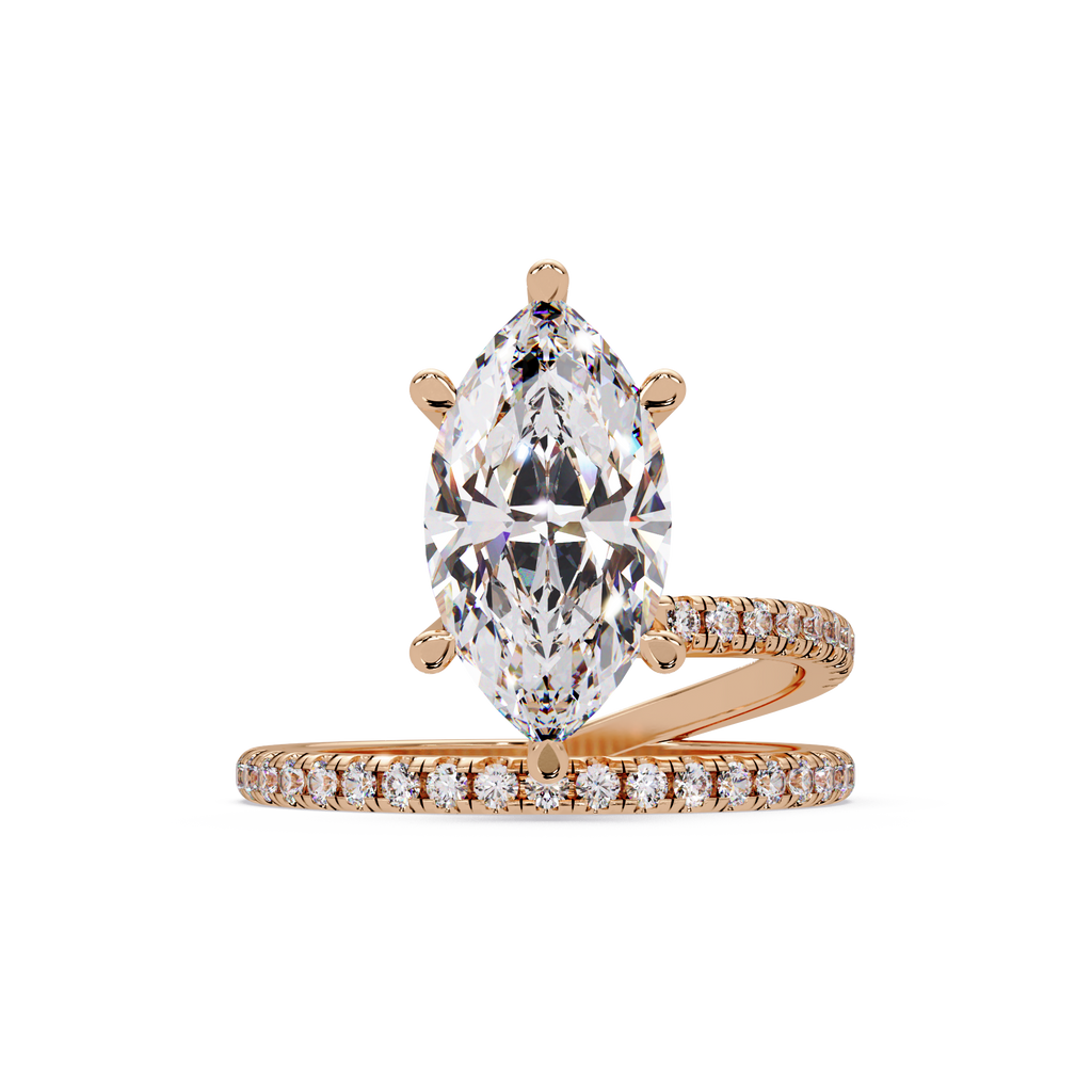 Marquise & Round Cut Diamond Bypass Engagement Ring