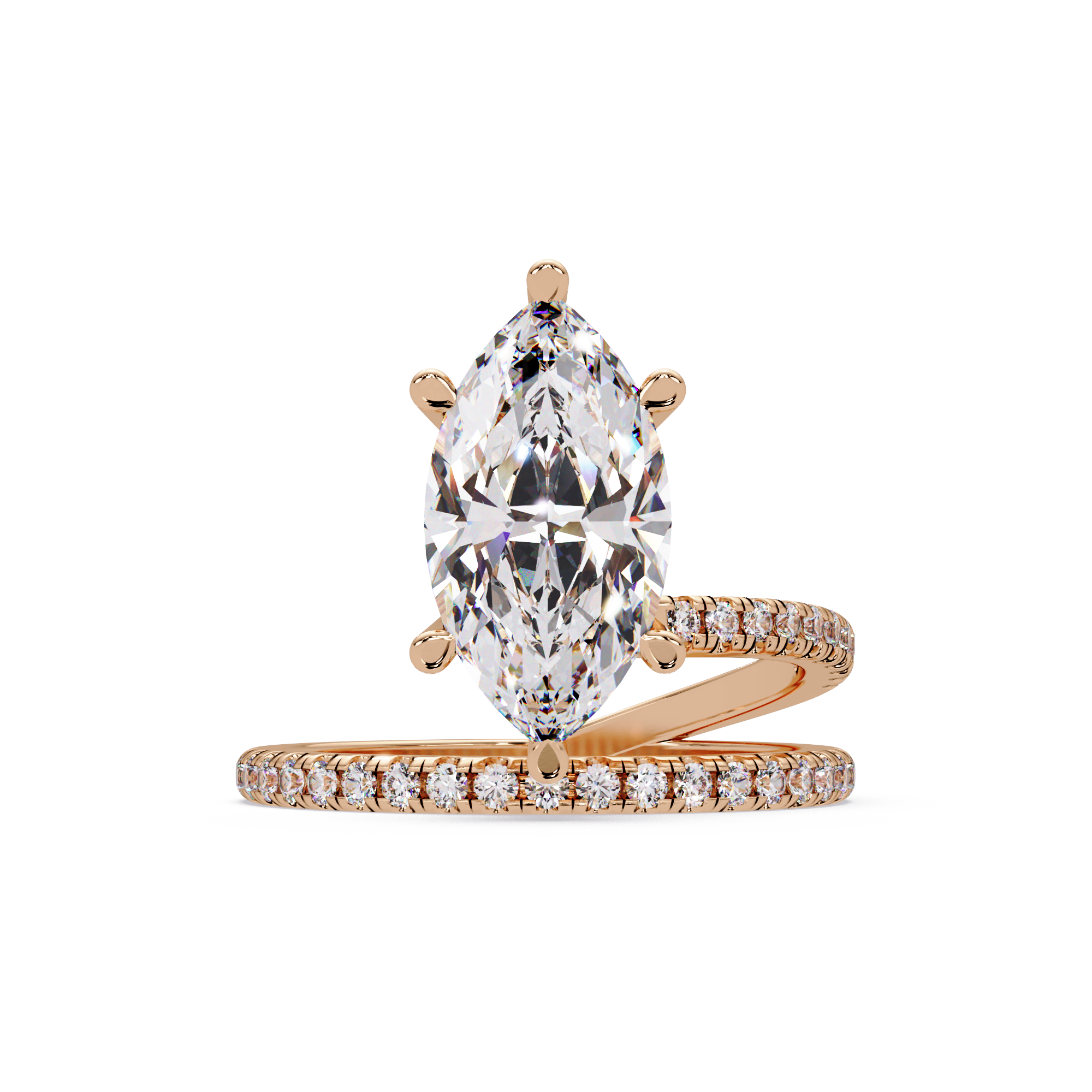 Marquise & Round Cut Diamond Bypass Engagement Ring