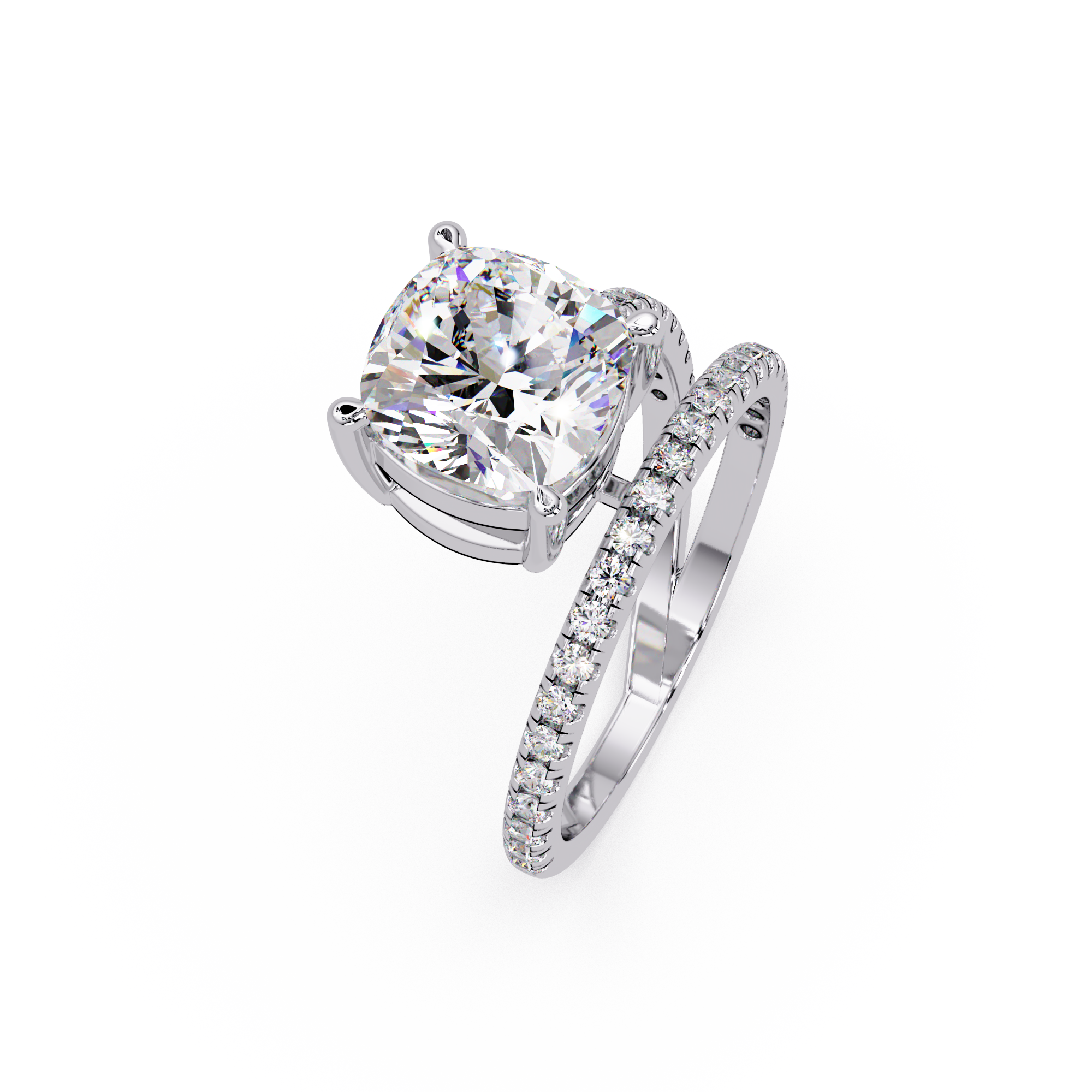 Cushion Square & Round Cut Diamond Bypass Engagement Ring