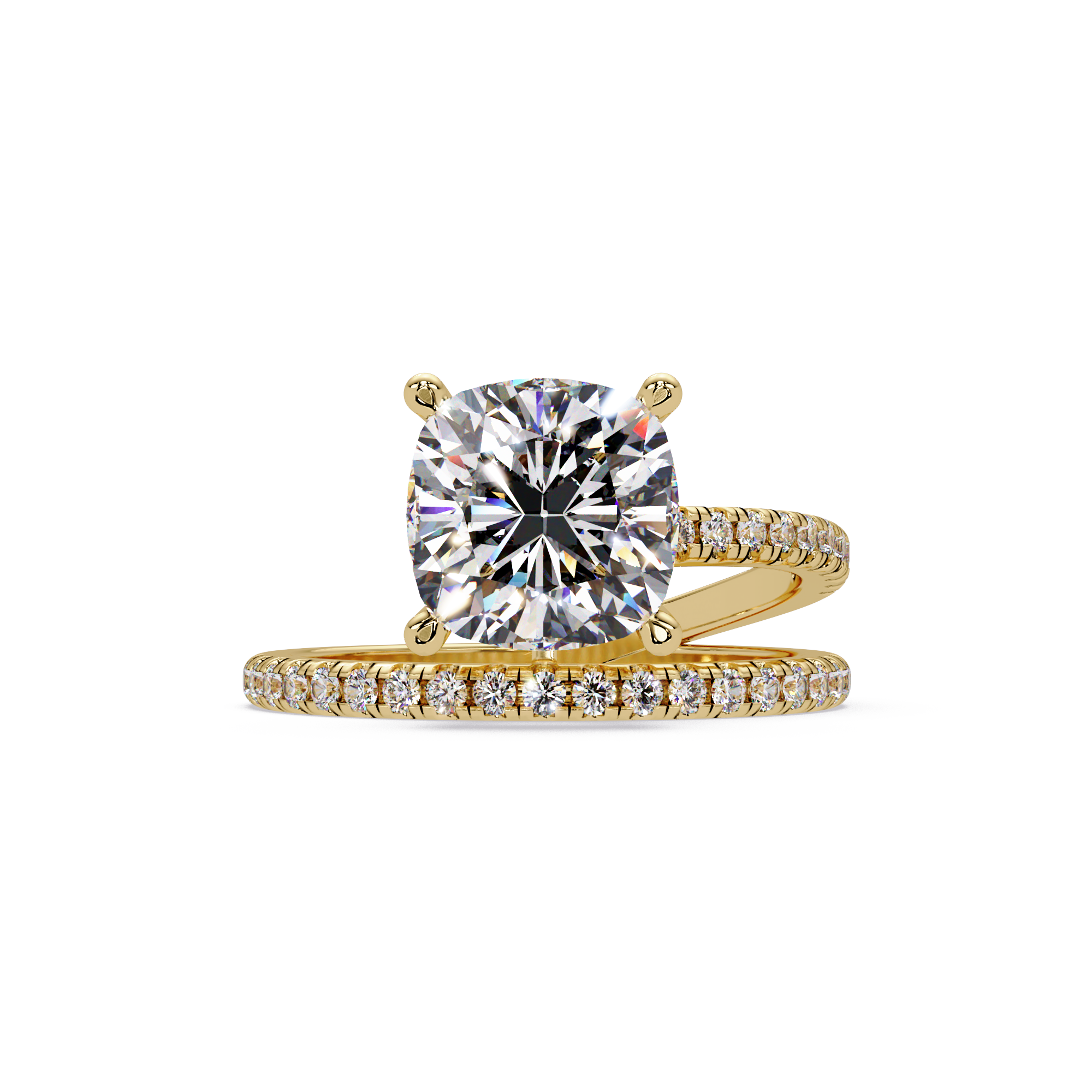 Cushion Square & Round Cut Diamond Bypass Engagement Ring