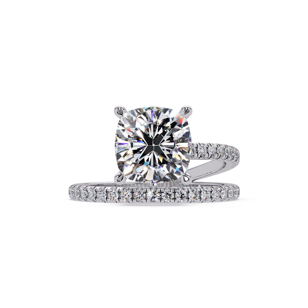 Cushion Square & Round Cut Diamond Bypass Engagement Ring