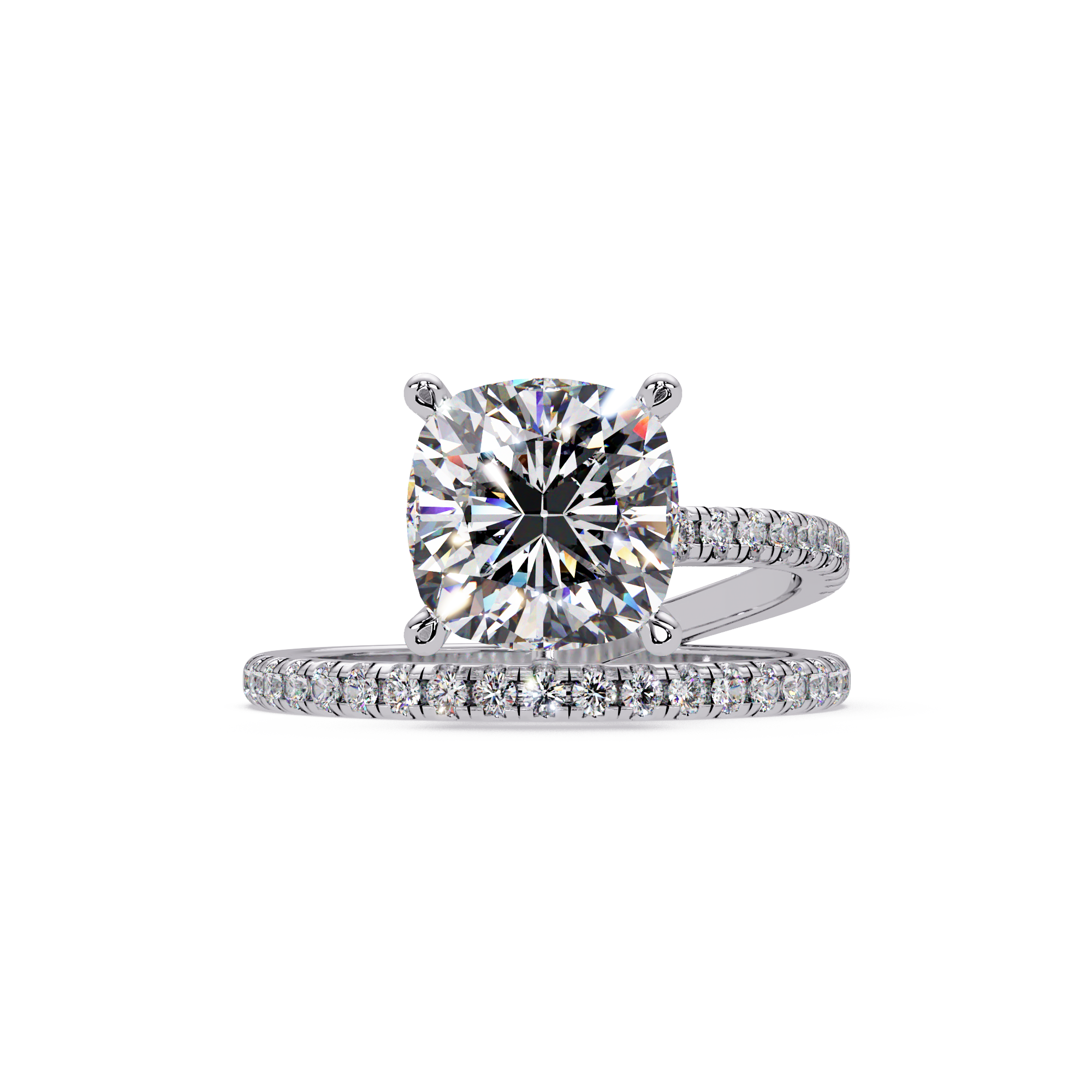 Cushion Square & Round Cut Diamond Bypass Engagement Ring