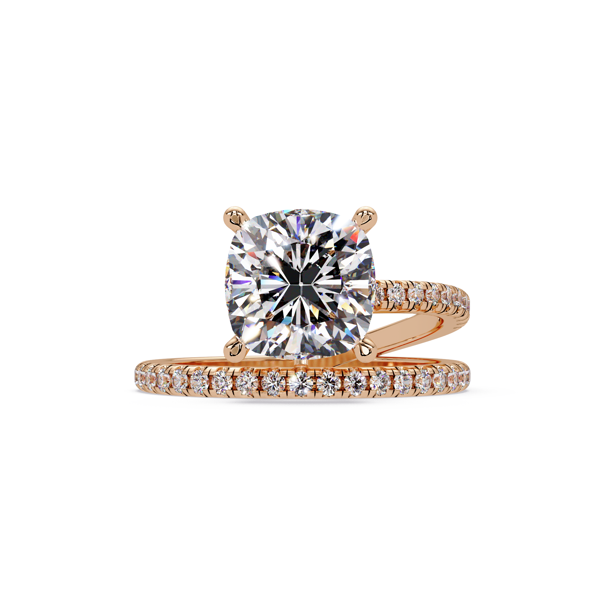 Cushion Square & Round Cut Diamond Bypass Engagement Ring