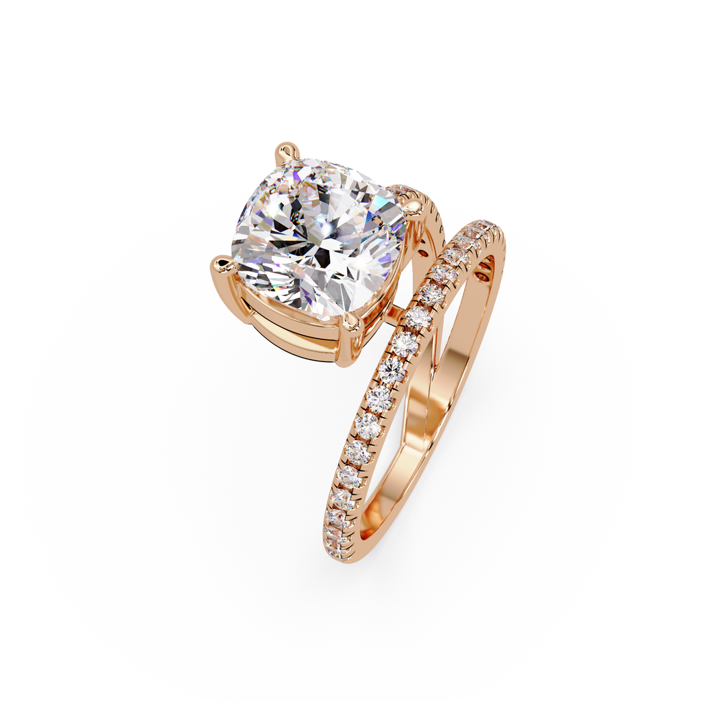 Cushion Square & Round Cut Diamond Bypass Engagement Ring