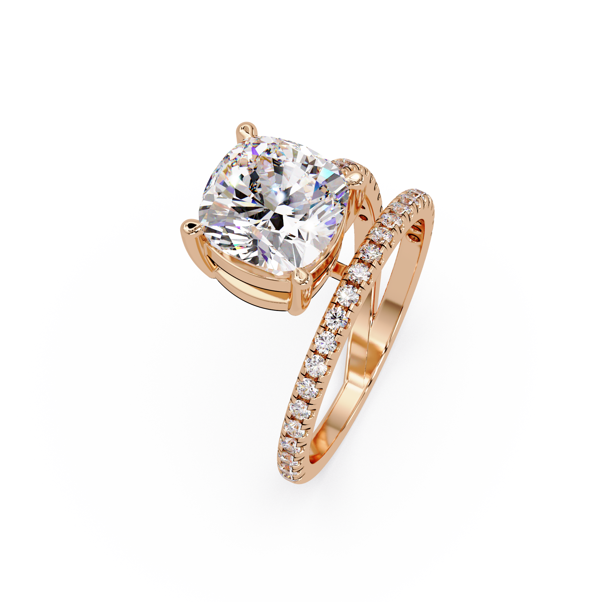 Cushion Square & Round Cut Diamond Bypass Engagement Ring