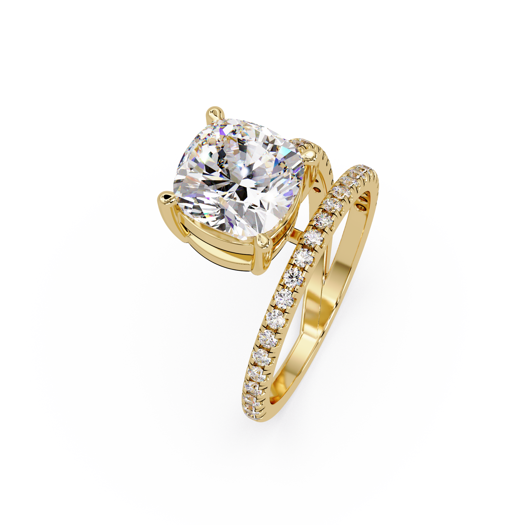 Cushion Square & Round Cut Diamond Bypass Engagement Ring