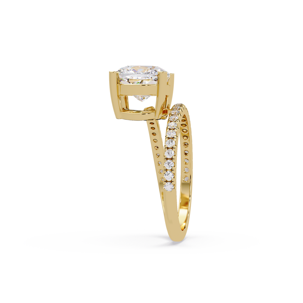 Cushion Square & Round Cut Diamond Bypass Engagement Ring