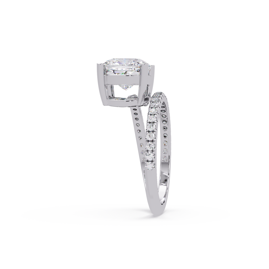 Cushion Square & Round Cut Diamond Bypass Engagement Ring