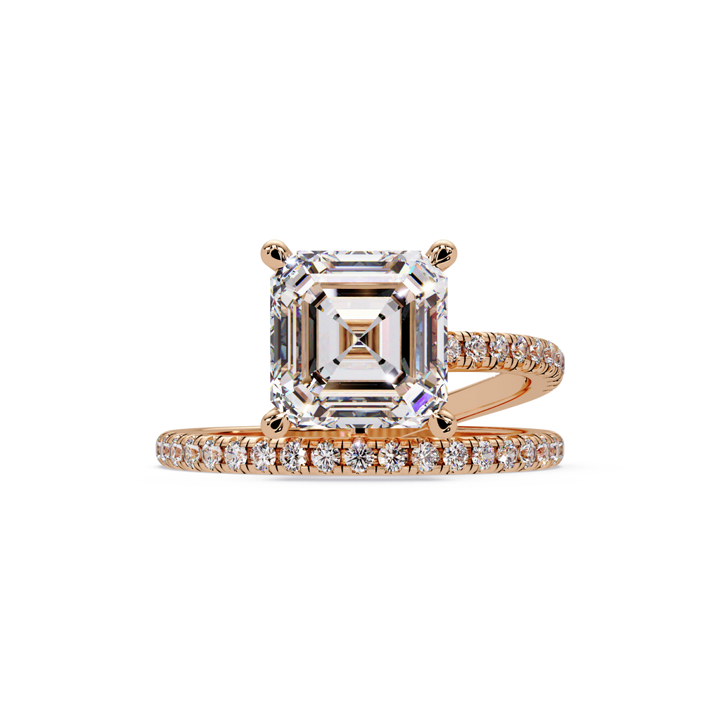 Emerald Square & Round Cut Diamond Bypass Engagement Ring