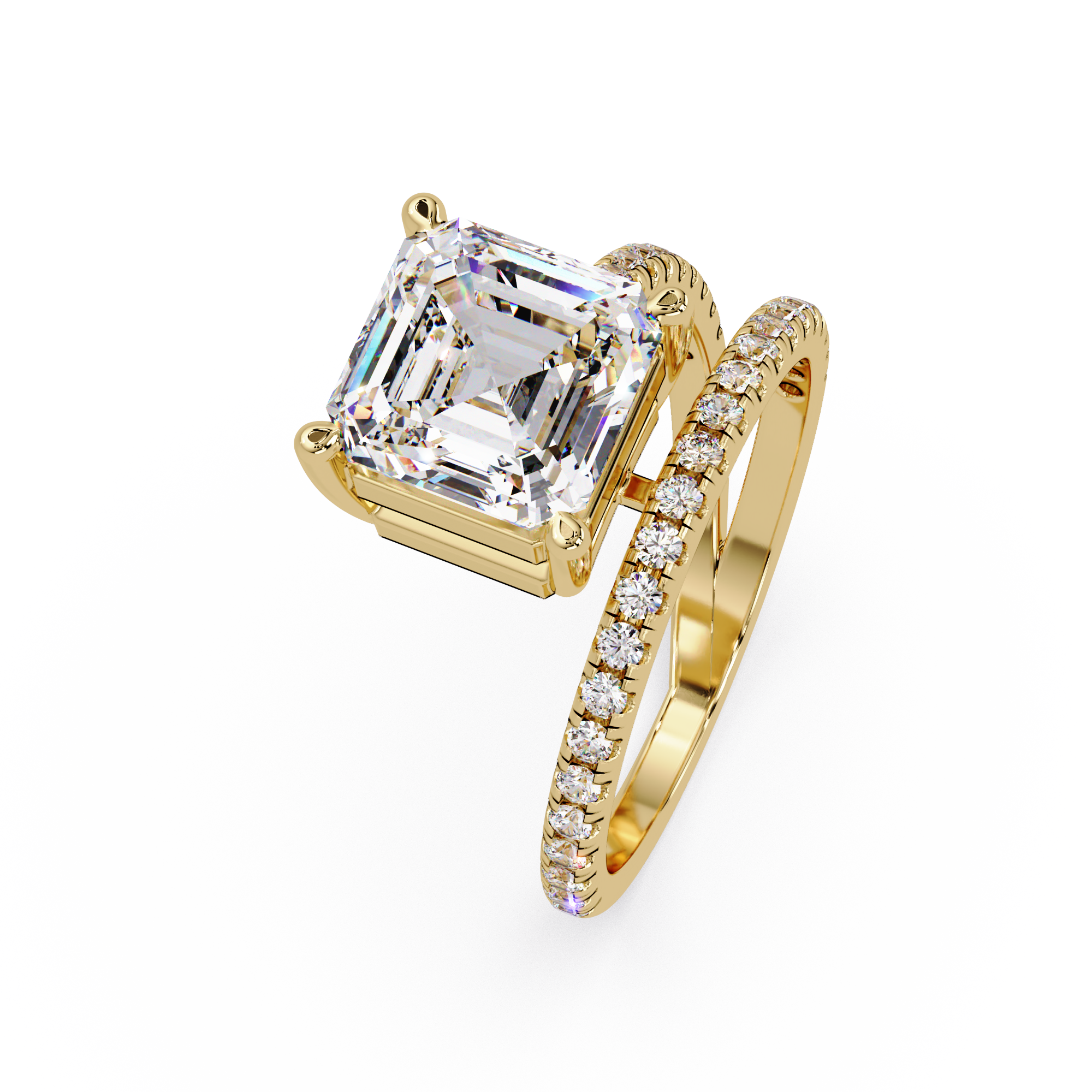 Emerald Square & Round Cut Diamond Bypass Engagement Ring