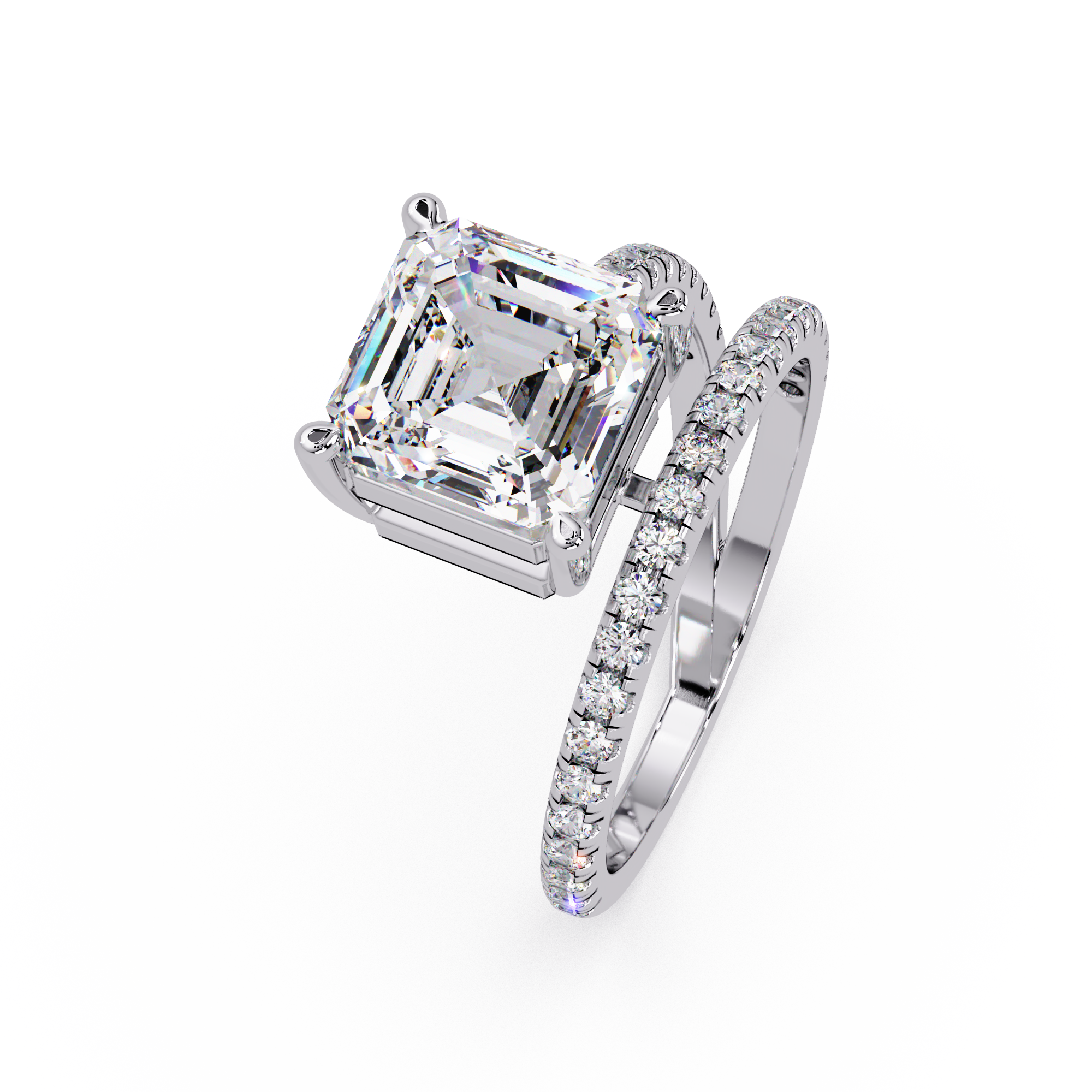 Emerald Square & Round Cut Diamond Bypass Engagement Ring