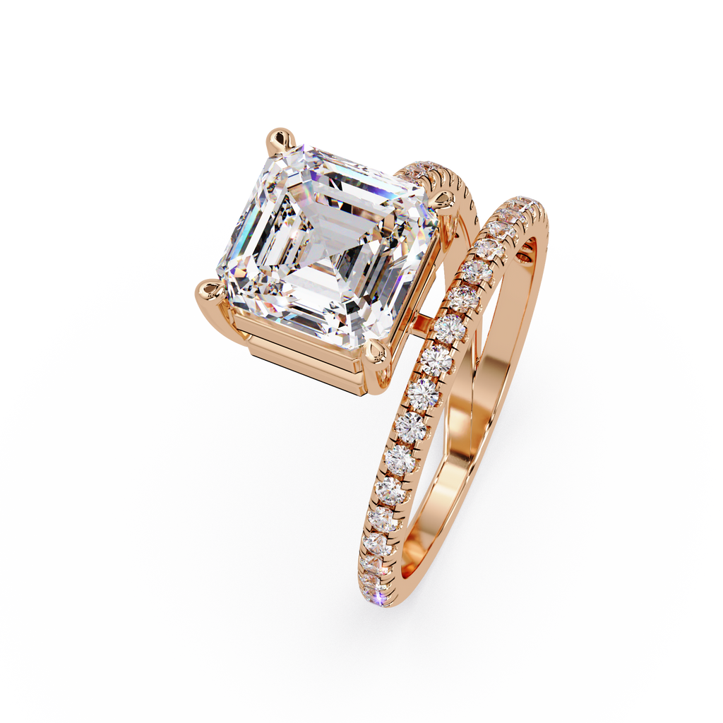 Emerald Square & Round Cut Diamond Bypass Engagement Ring