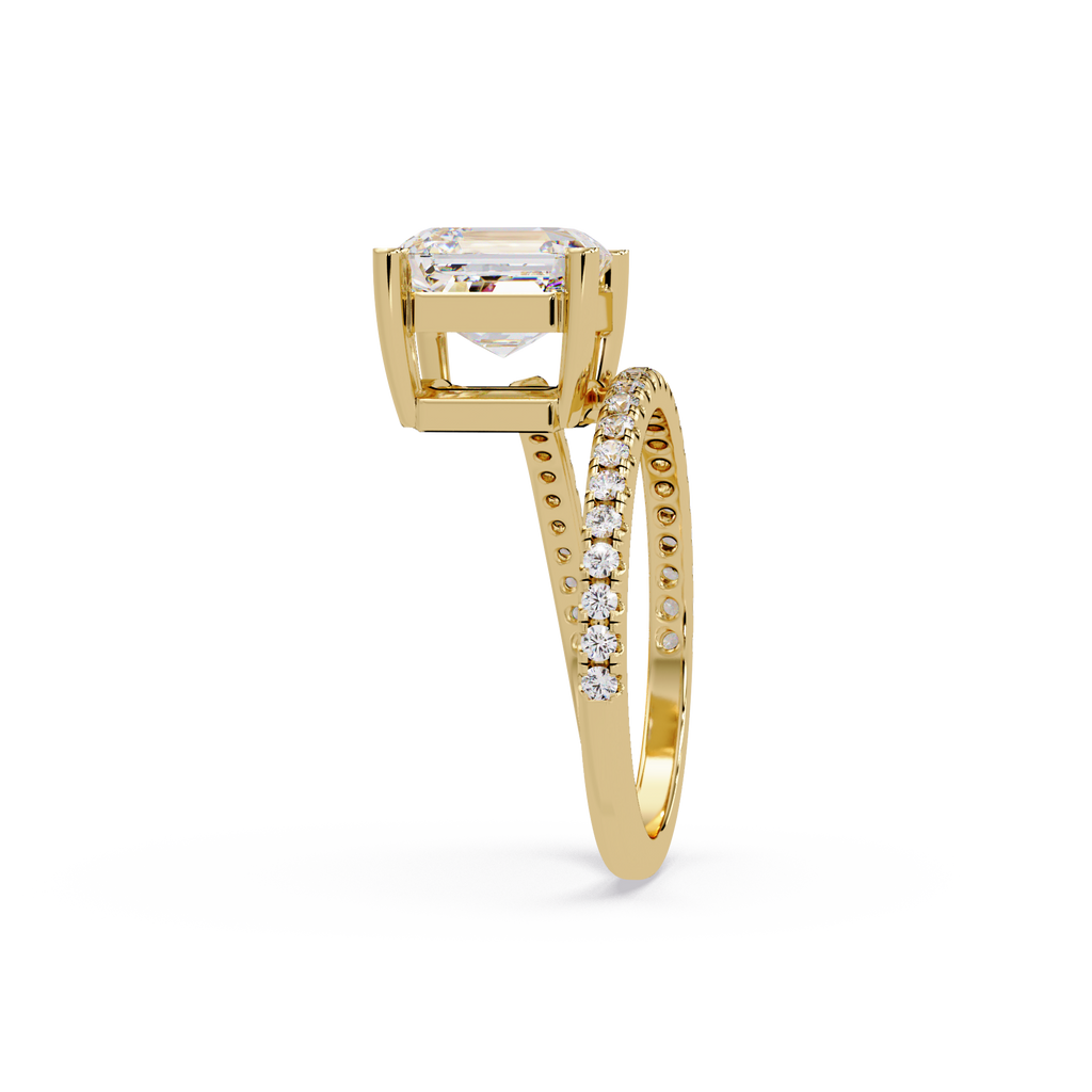 Emerald Square & Round Cut Diamond Bypass Engagement Ring