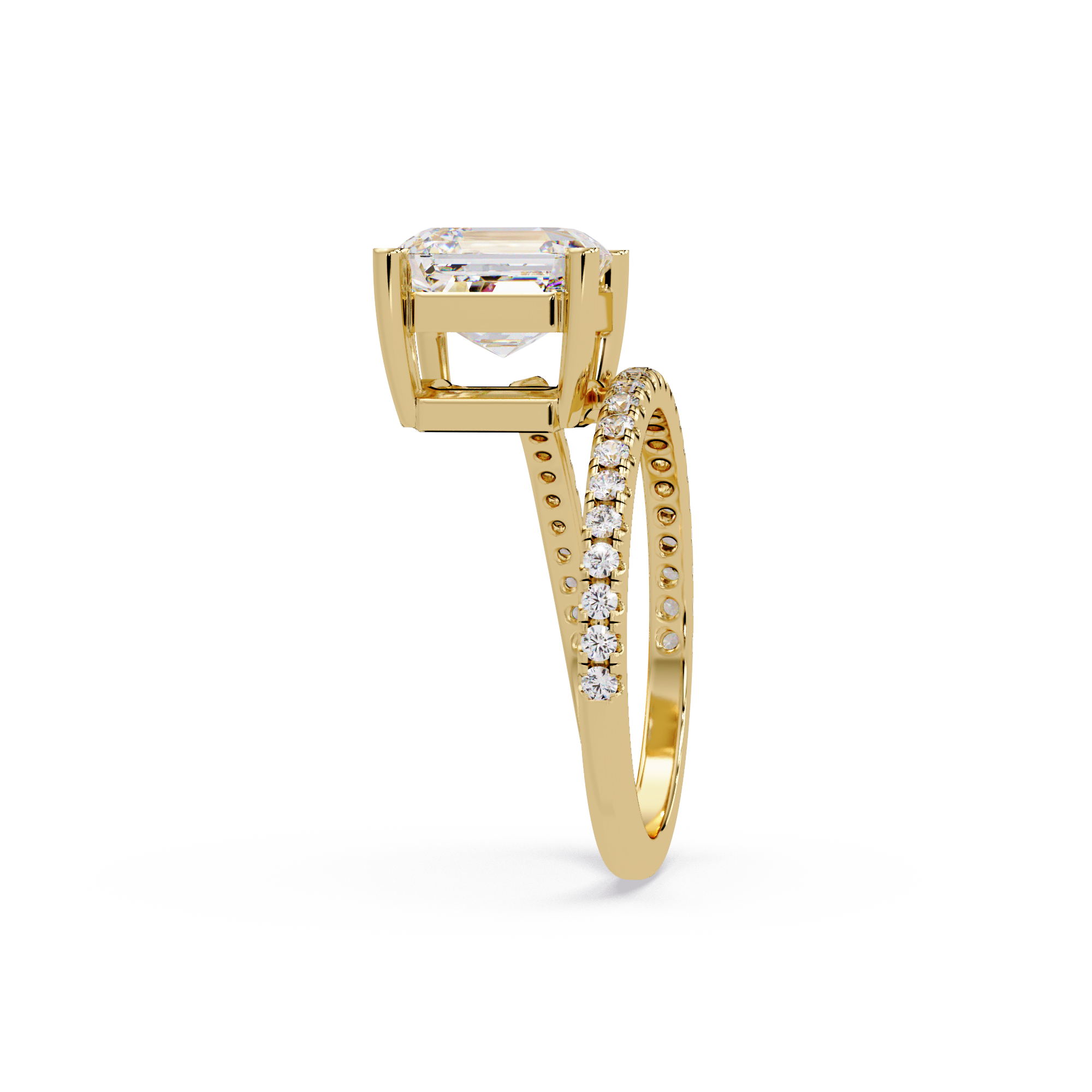 Emerald Square & Round Cut Diamond Bypass Engagement Ring