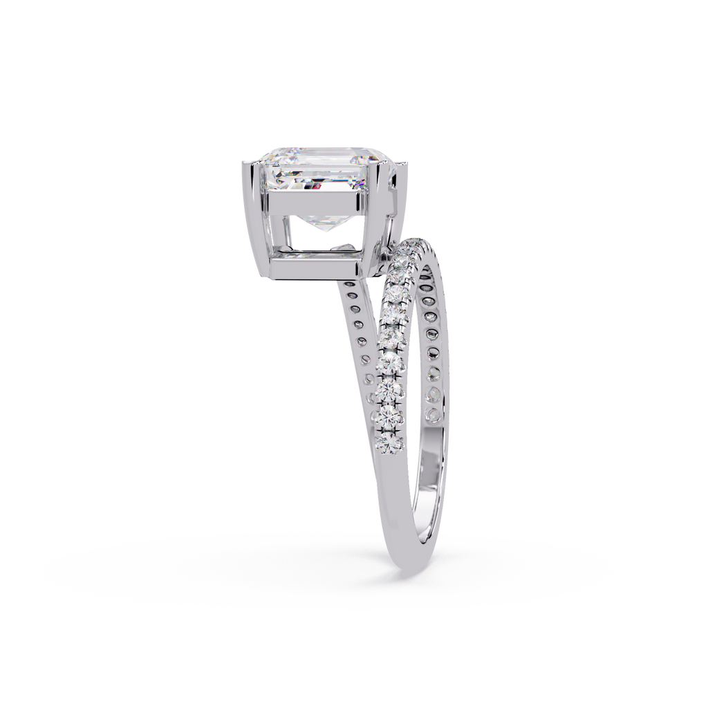 Emerald Square & Round Cut Diamond Bypass Engagement Ring