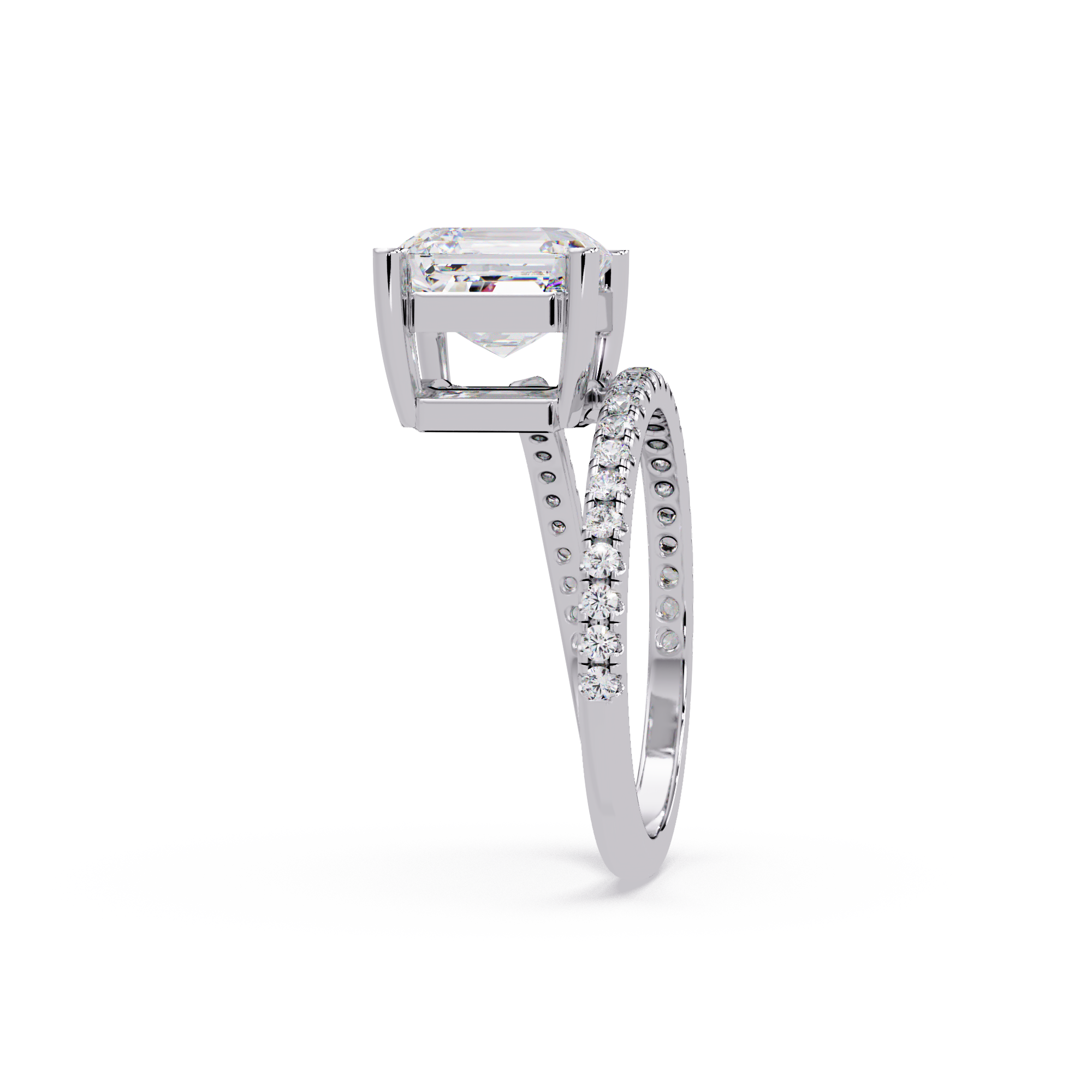 Emerald Square & Round Cut Diamond Bypass Engagement Ring