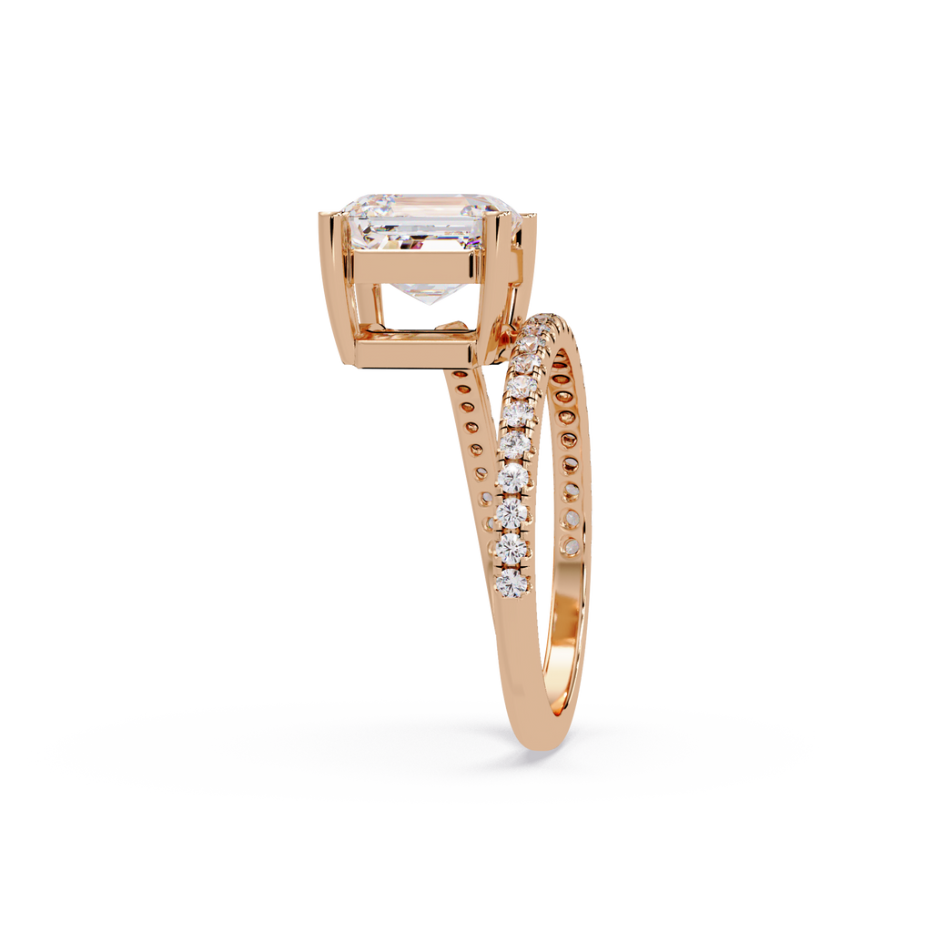 Emerald Square & Round Cut Diamond Bypass Engagement Ring