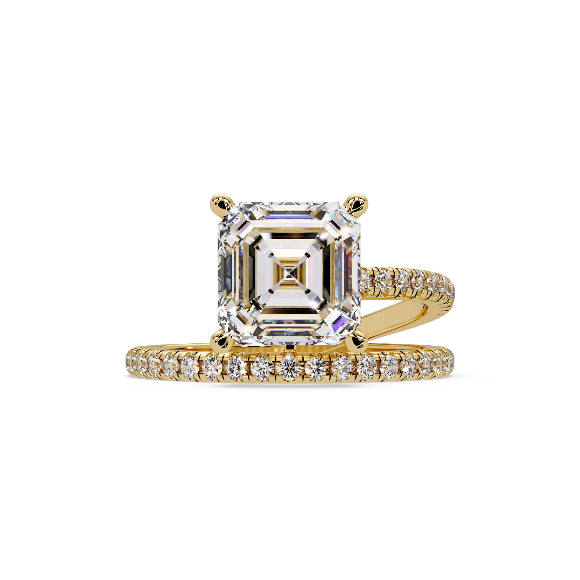 Emerald Square & Round Cut Diamond Bypass Engagement Ring