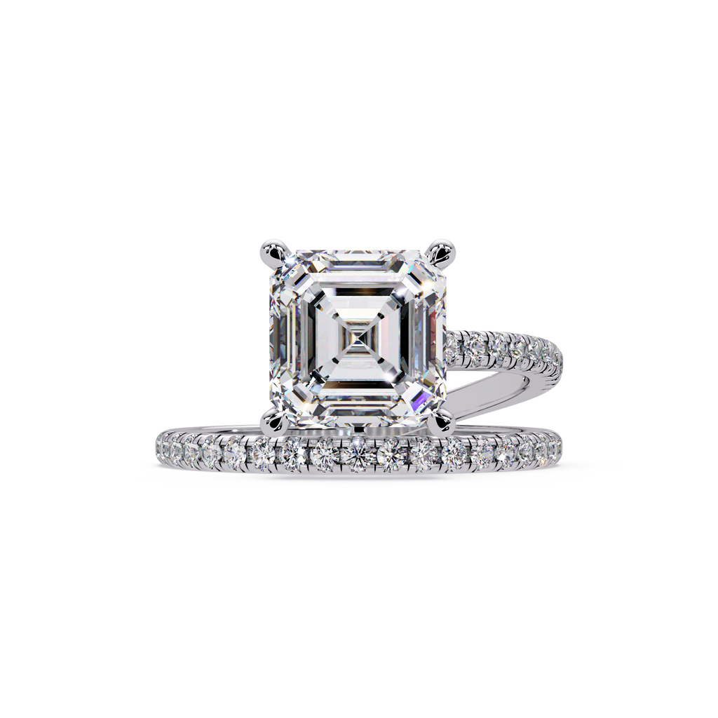 Emerald Square & Round Cut Diamond Bypass Engagement Ring