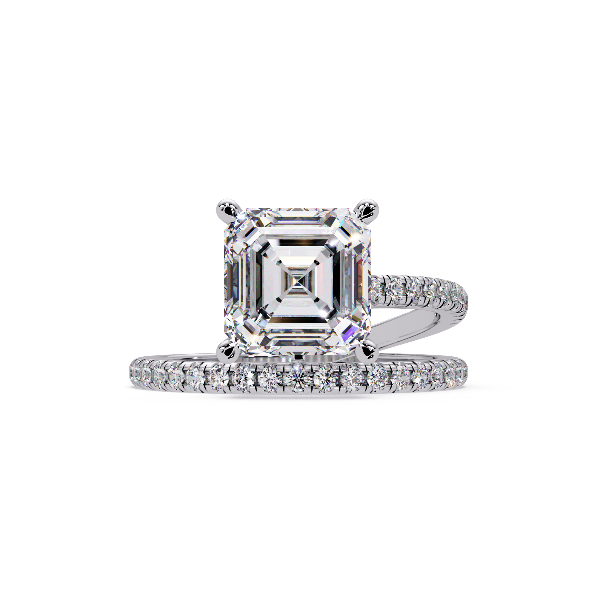 Emerald Square & Round Cut Diamond Bypass Engagement Ring