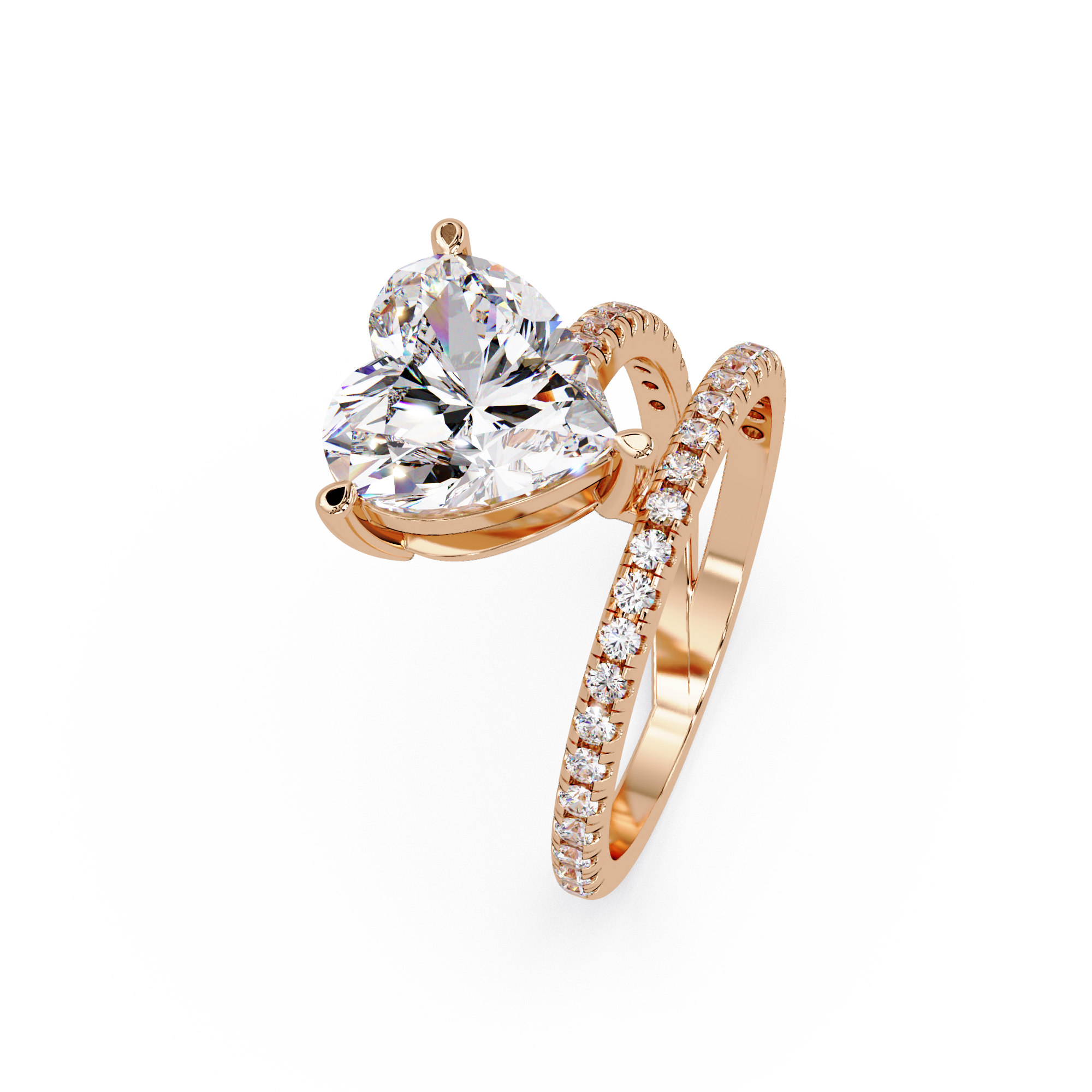 Heart Cut Diamond Bypass Engagement Ring