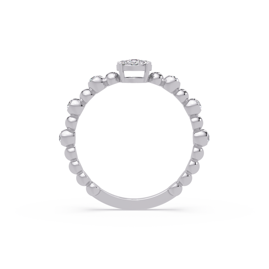 Round Cluster Diamond Bezel Bead Band Engagement Ring