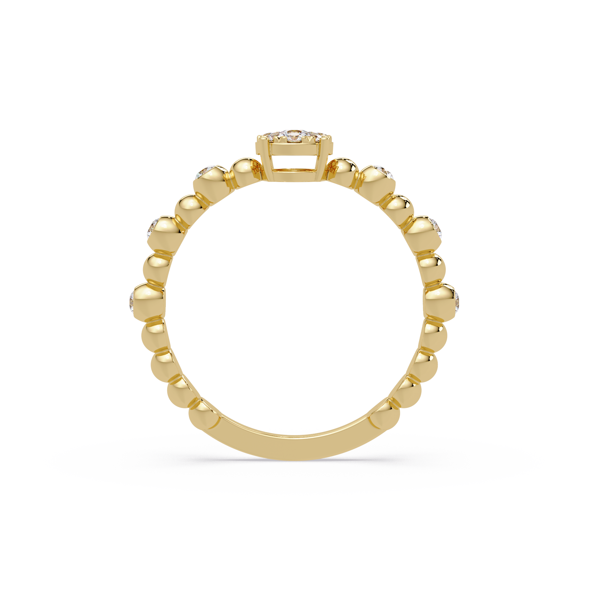 Round Cluster Diamond Bezel Bead Band Engagement Ring