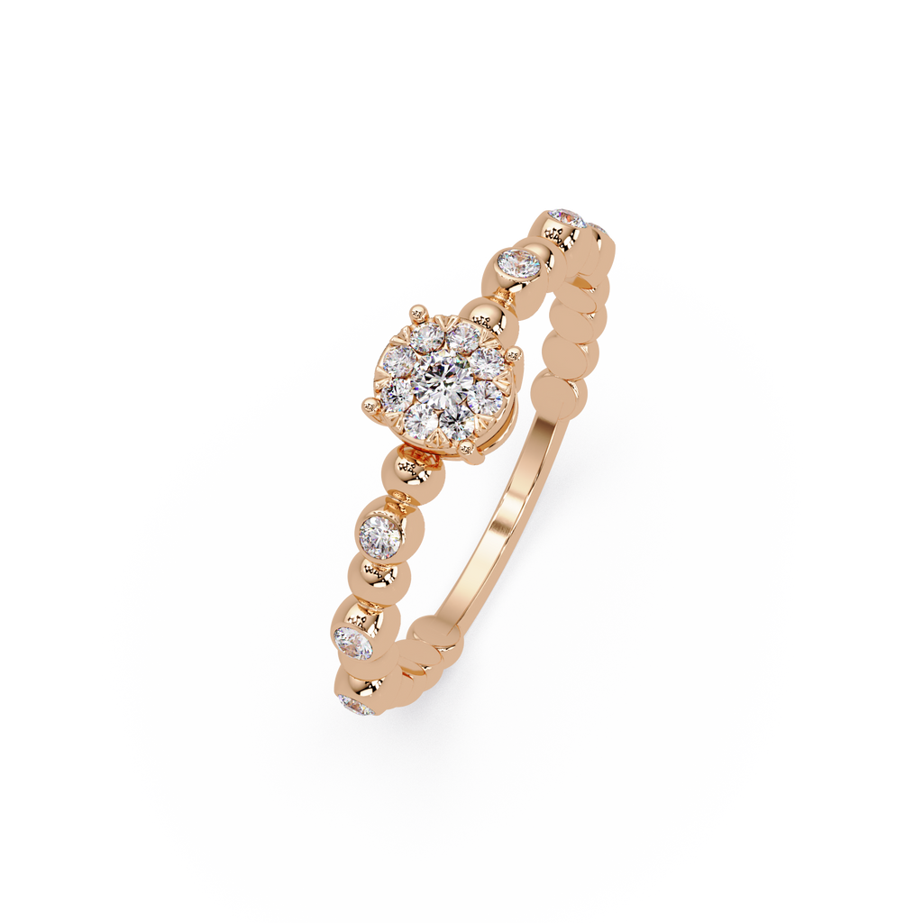Round Cluster Diamond Bezel Bead Band Engagement Ring
