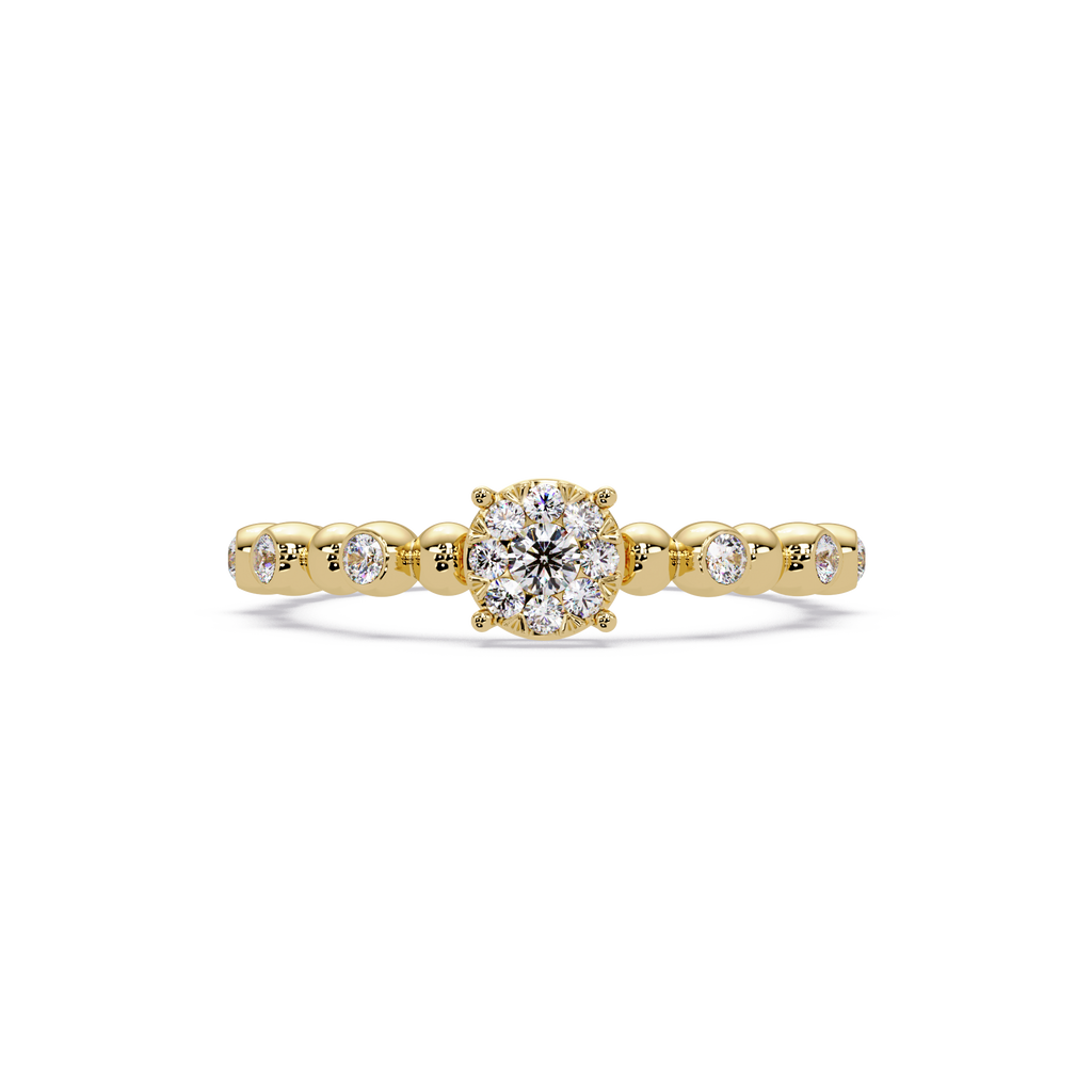 Round Cluster Diamond Bezel Bead Band Engagement Ring