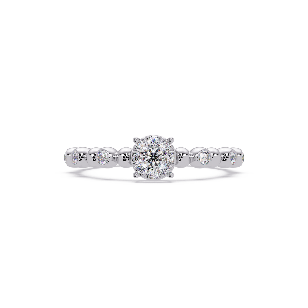 Round Cluster Diamond Bezel Bead Band Engagement Ring