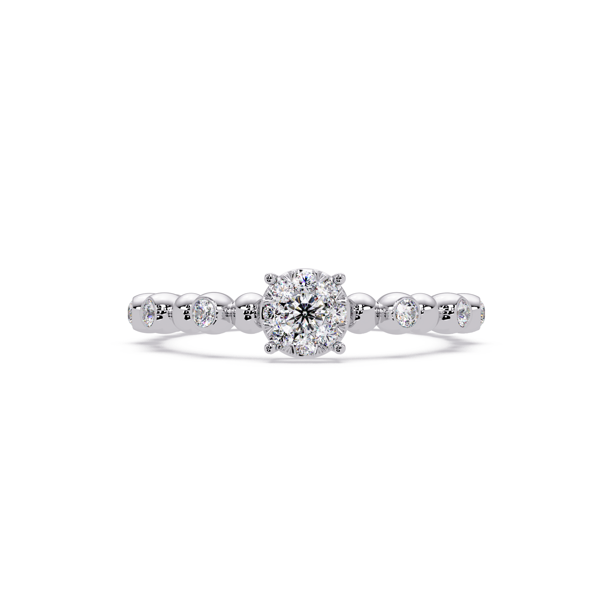 Round Cut Cluster Diamond Beaded Engagement Ring
