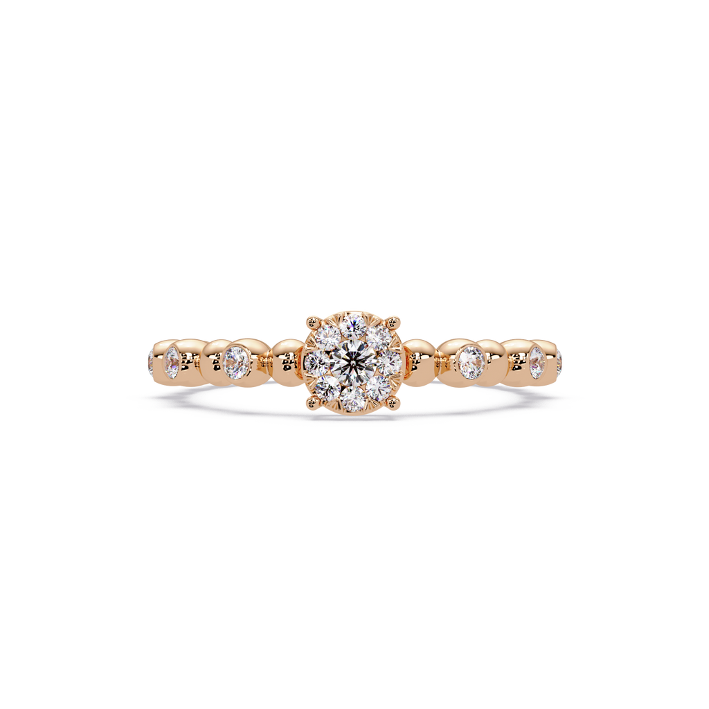 Round Cut Cluster Diamond Beaded Engagement Ring