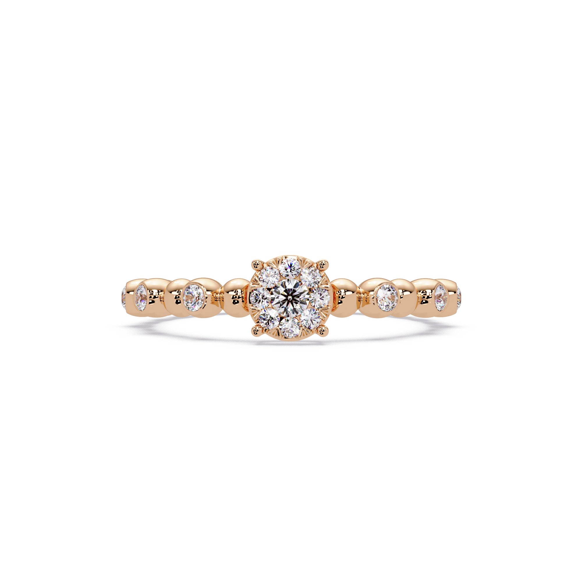 Round Cut Cluster Diamond Beaded Engagement Ring