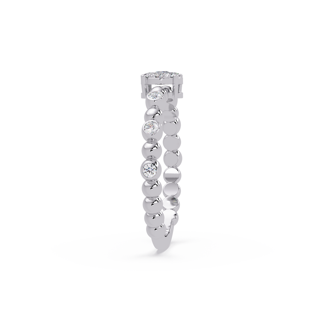 Round Cut Cluster Diamond Beaded Engagement Ring