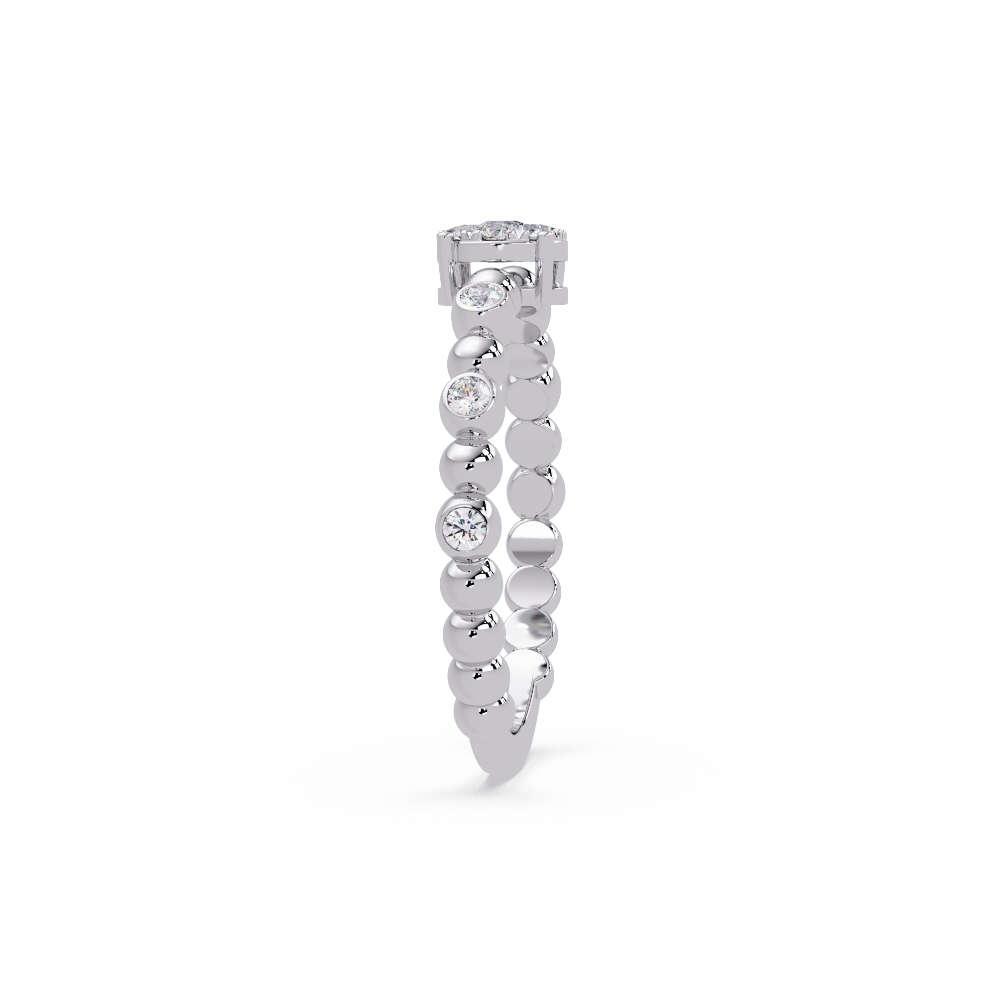 Round Cut Cluster Diamond Beaded Engagement Ring