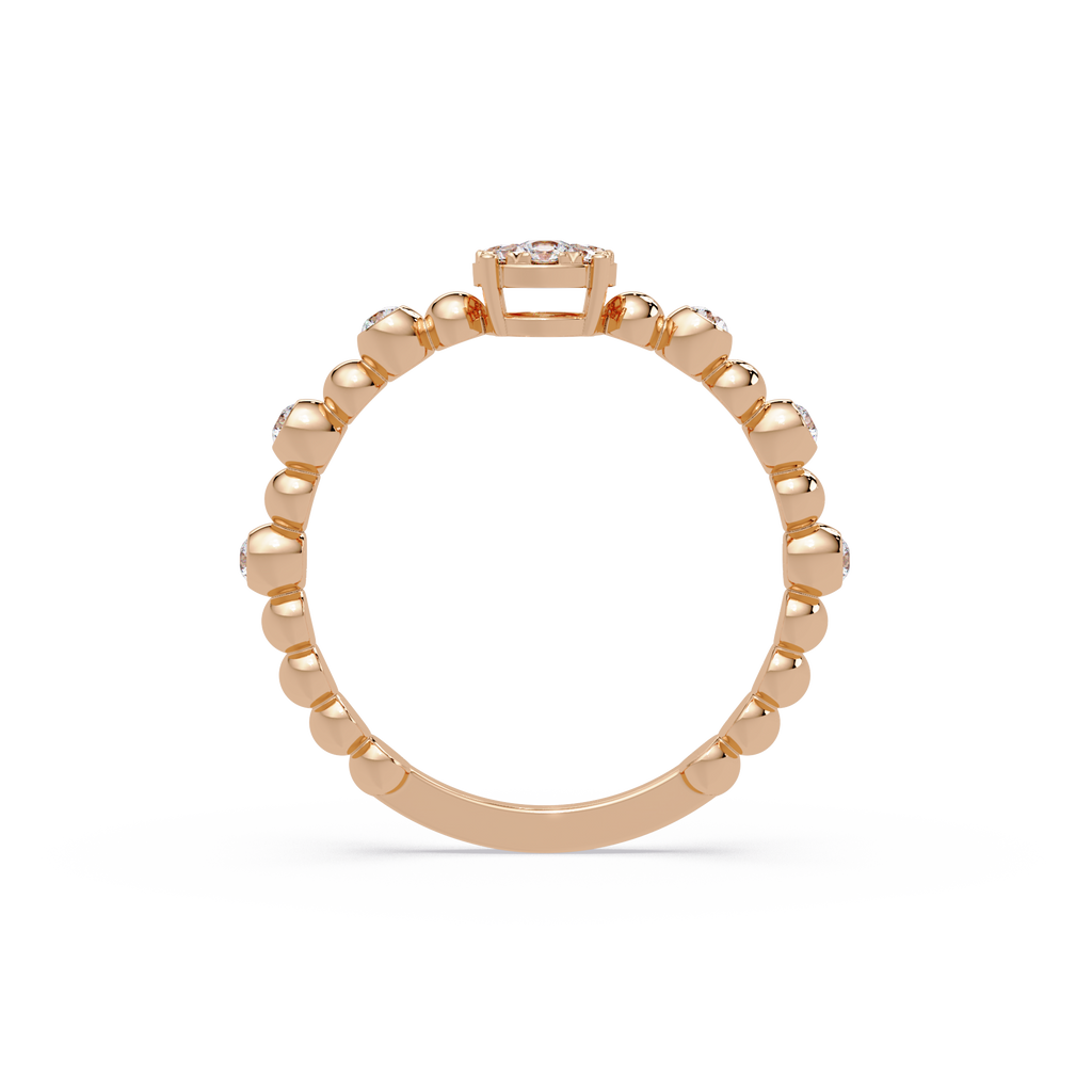 Round Cluster Diamond Bezel Bead Band Engagement Ring
