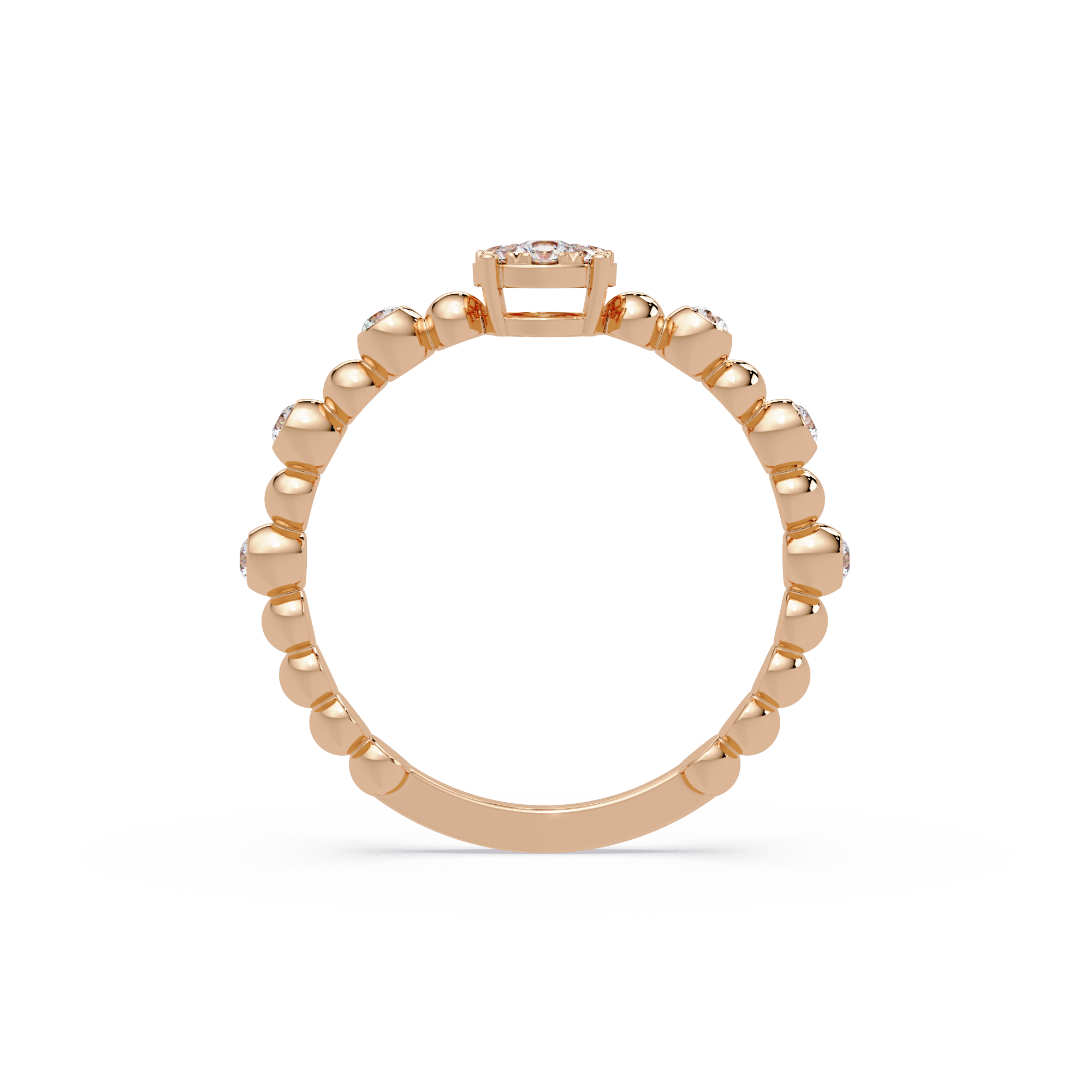 Round Cluster Diamond Bezel Bead Band Engagement Ring