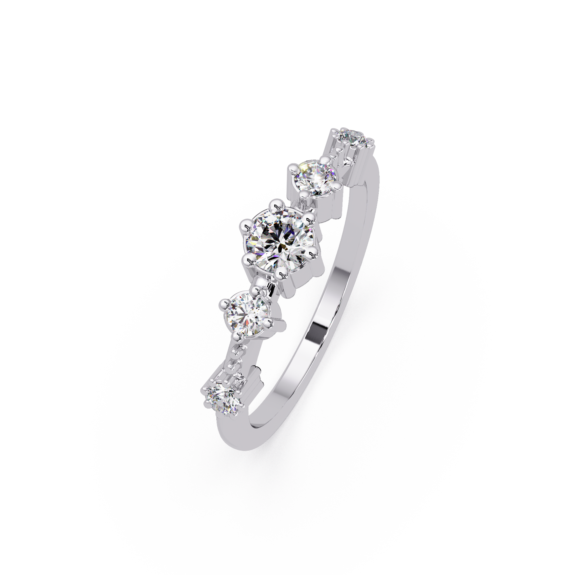 Round Cut Graduated Five-Stone Open Bypass Ring