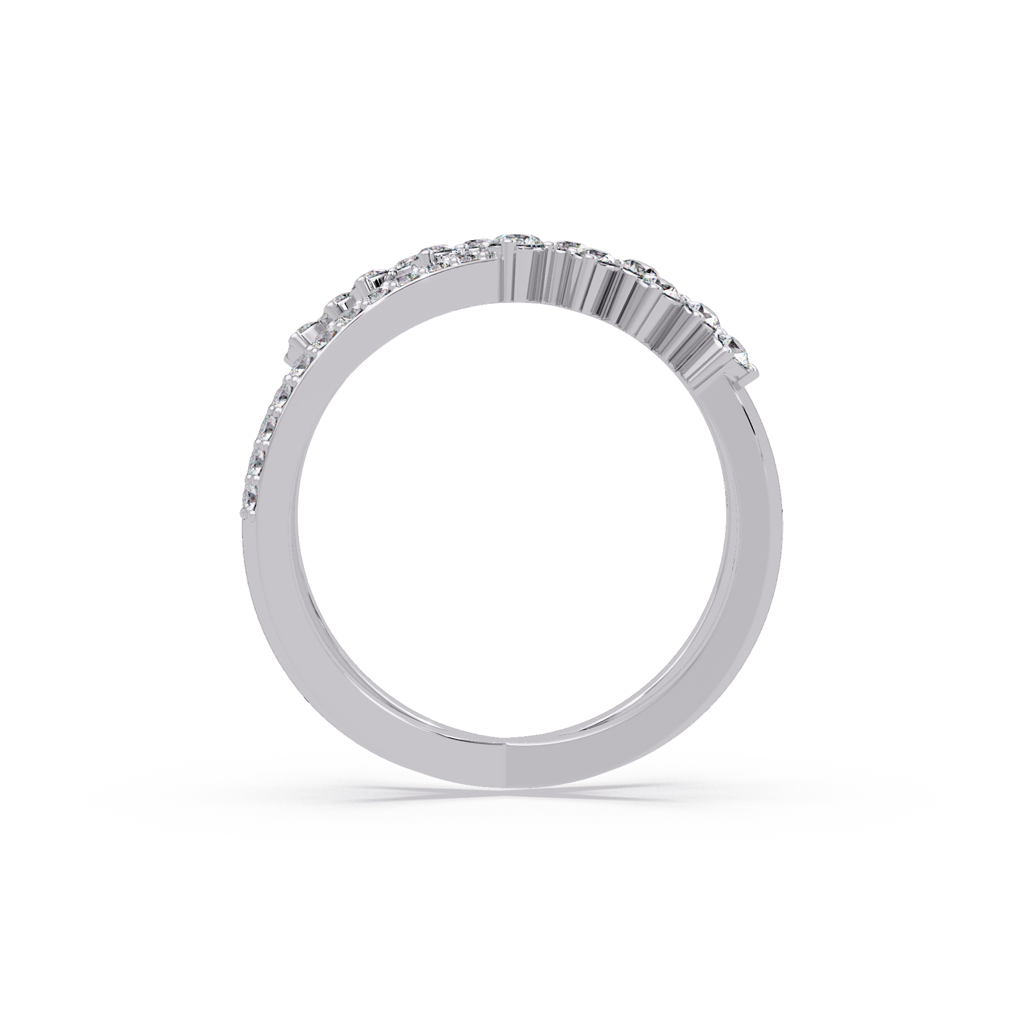 Round Cut Graduated Diamond Criss Cross X Ring