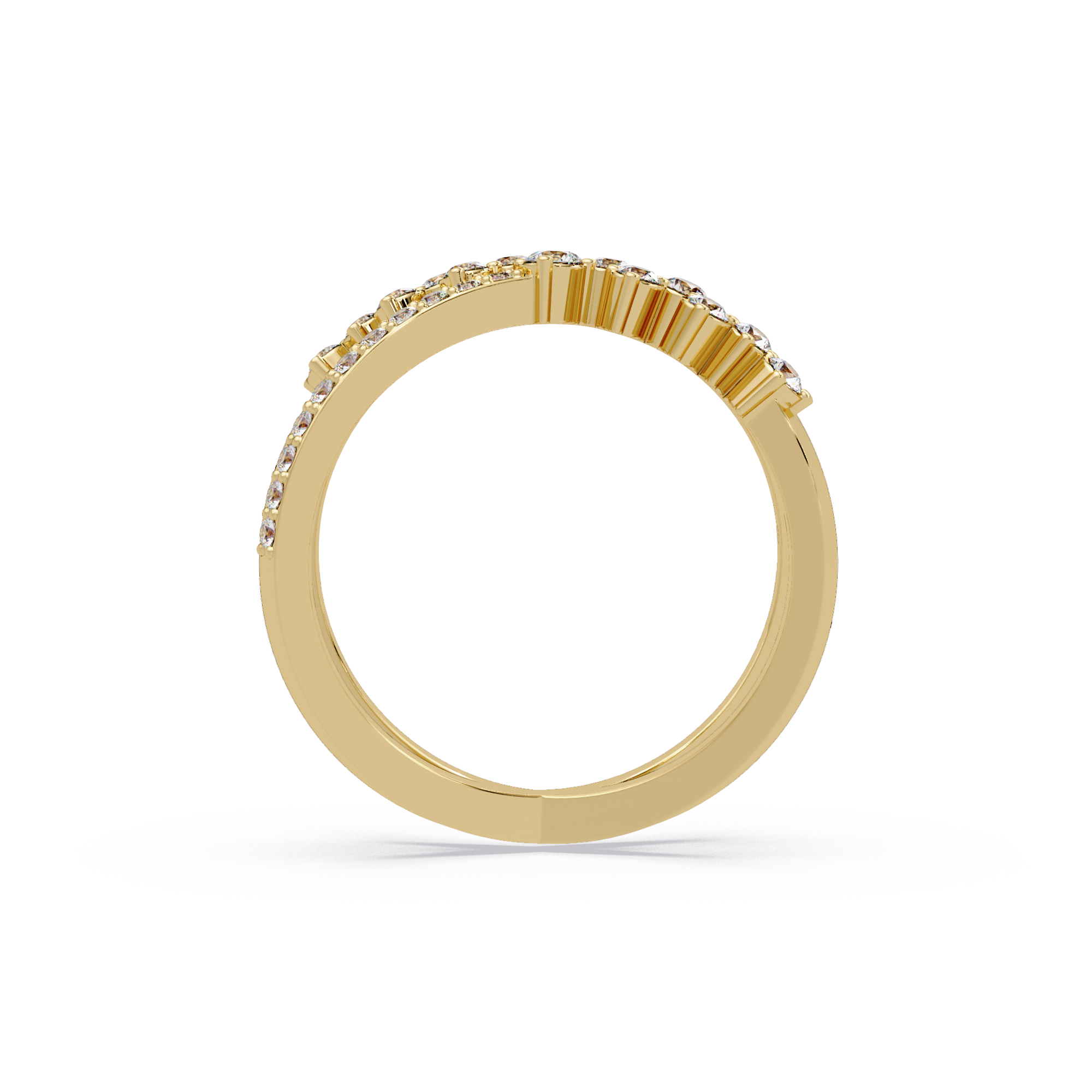 Round Cut Graduated Diamond Criss Cross X Ring