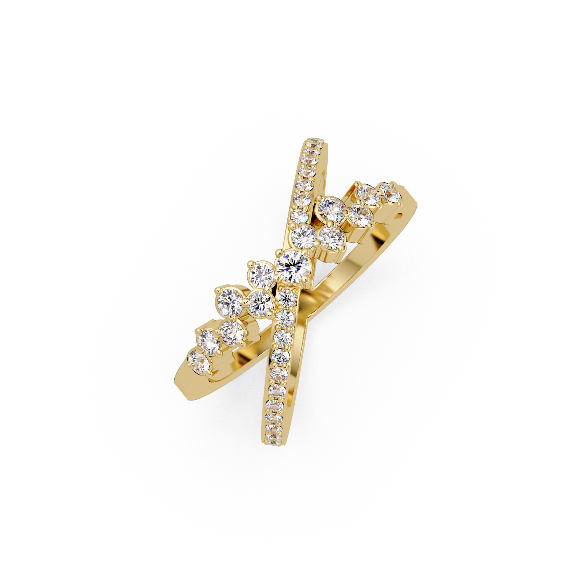 Round Cut Graduated Diamond Criss Cross X Ring