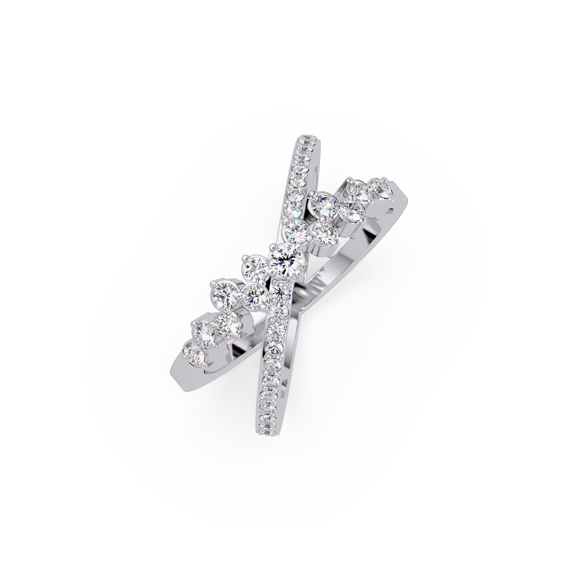 Round Cut Graduated Diamond Criss Cross X Ring