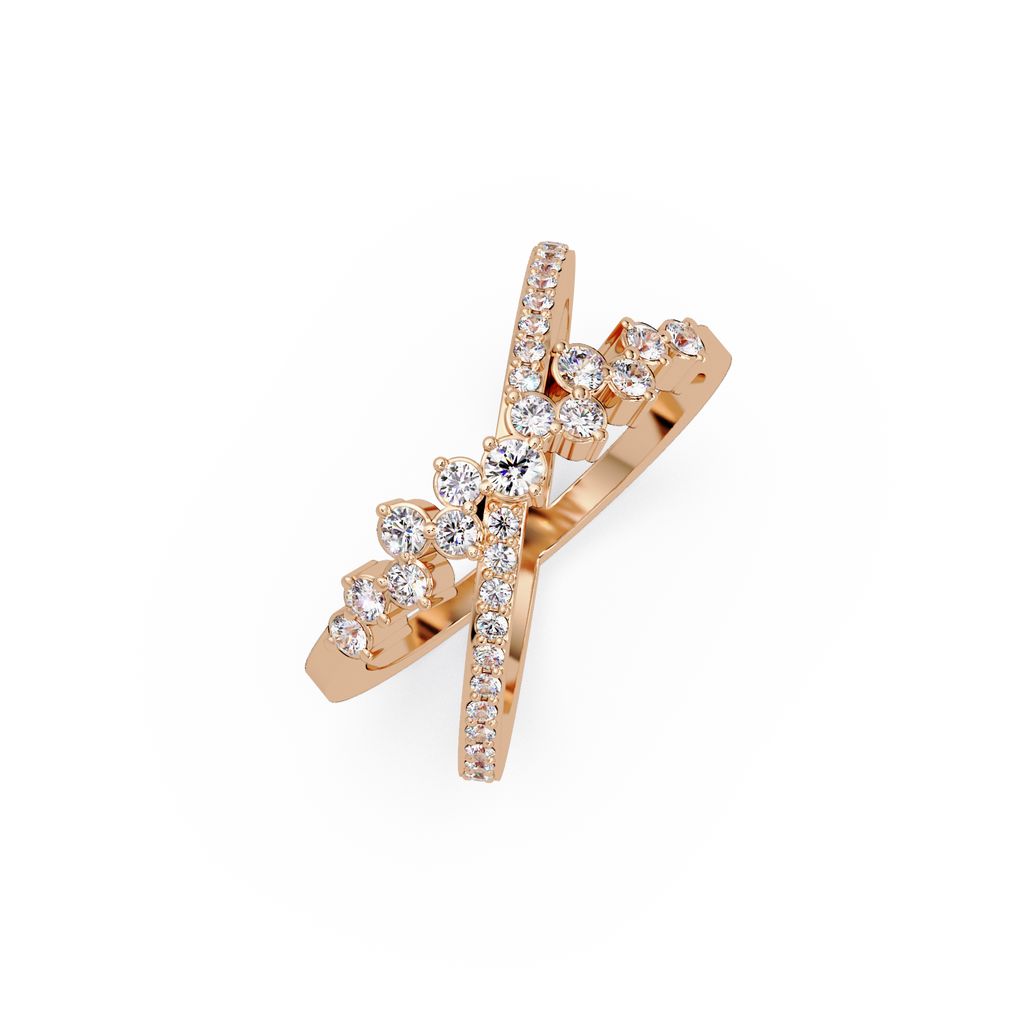 Round Cut Graduated Diamond Criss Cross X Ring