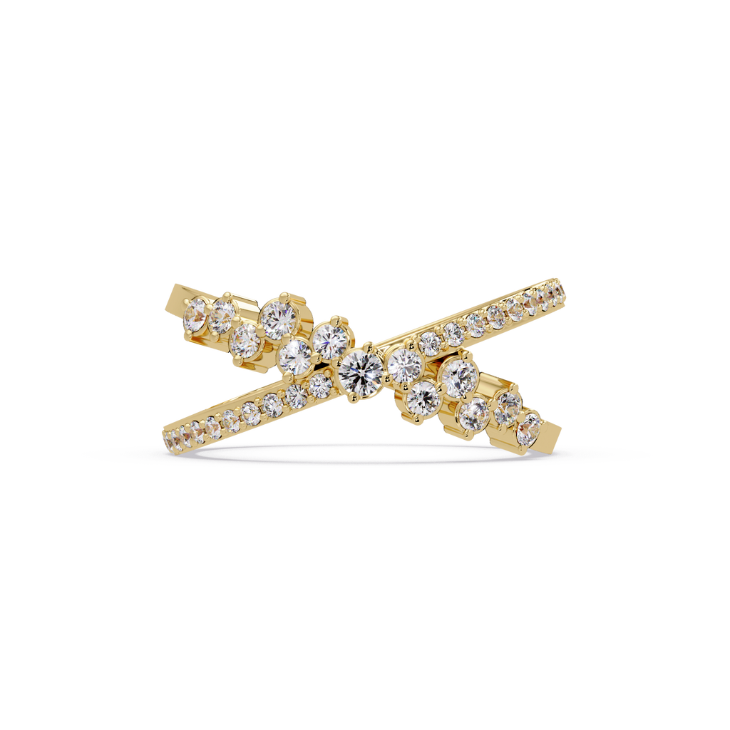 Round Cut Graduated Diamond Criss Cross X Ring
