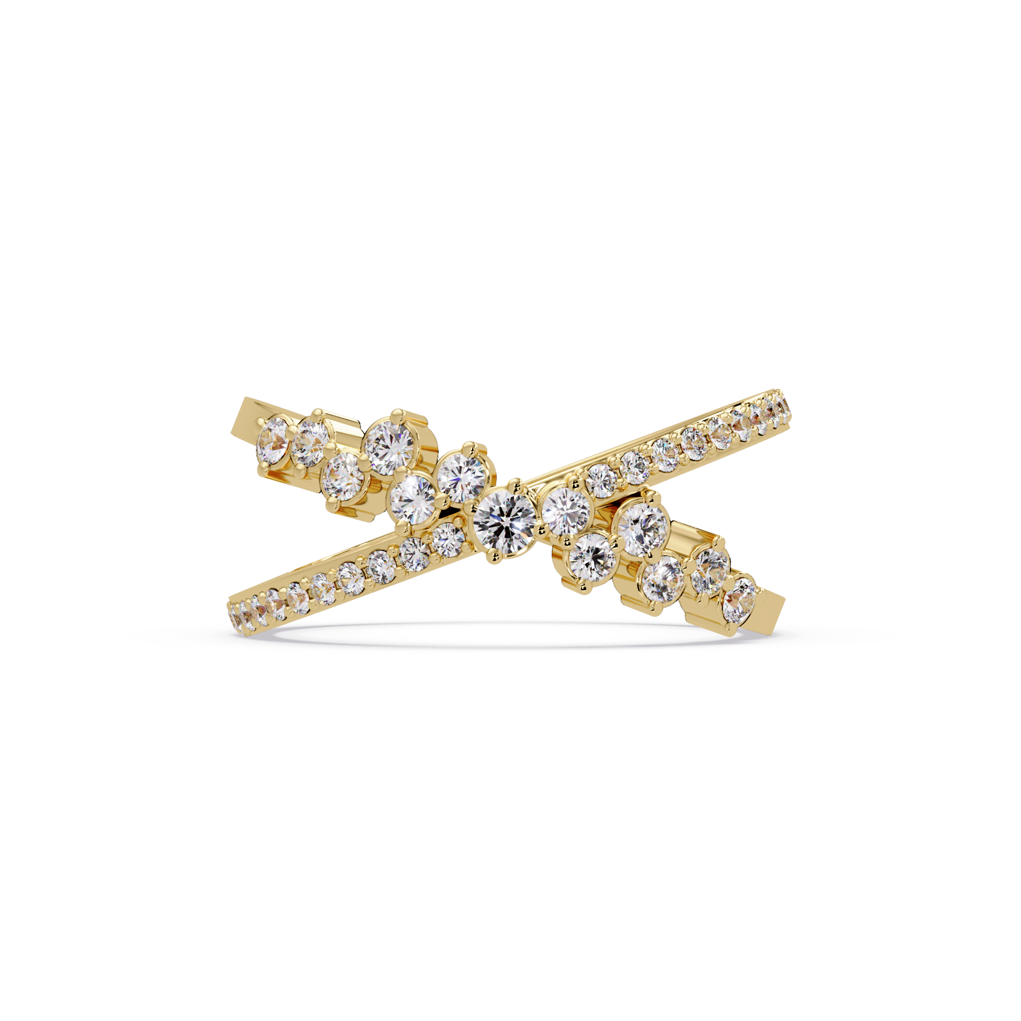 Round Cut Graduated Diamond Criss Cross X Ring