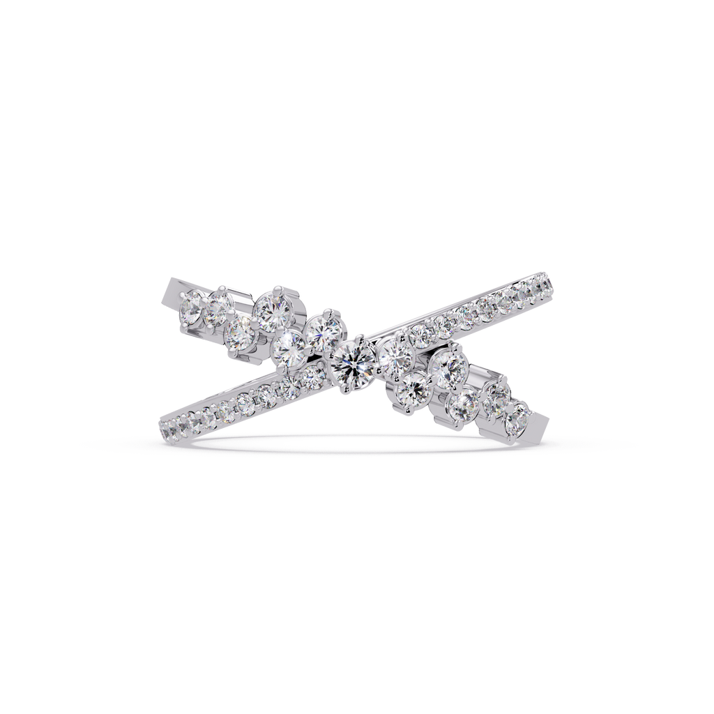Round Cut Graduated Diamond Criss Cross X Ring
