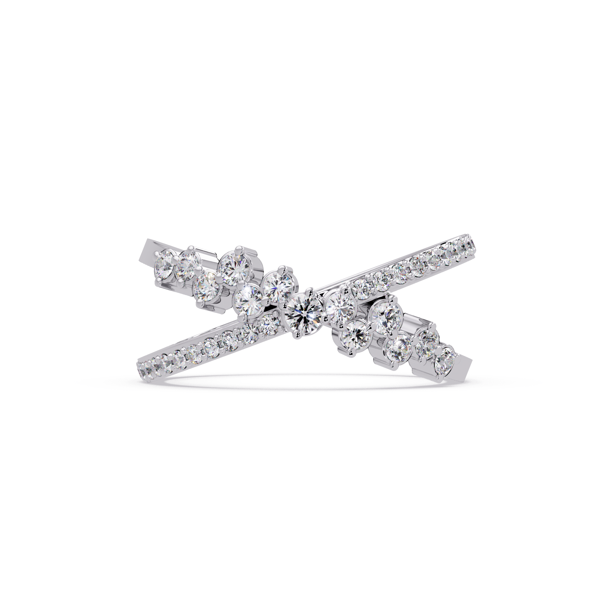 Round Cut Graduated Diamond Criss Cross X Ring